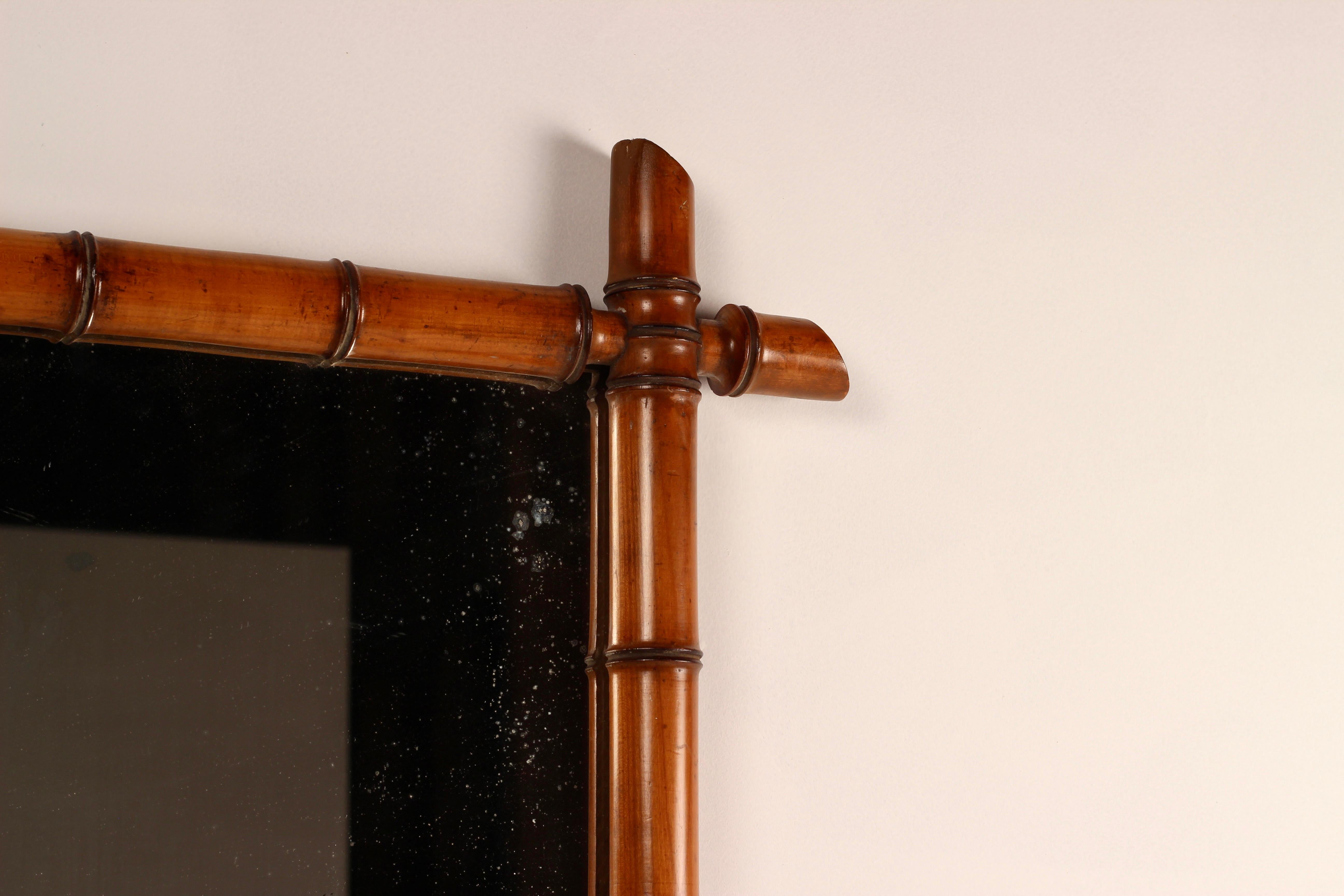 Faux Bamboo Walnut large Framed Mirror, France mid 1800’s For Sale 8