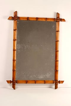 Faux Bamboo Walnut large Framed Mirror, France mid 1800’s