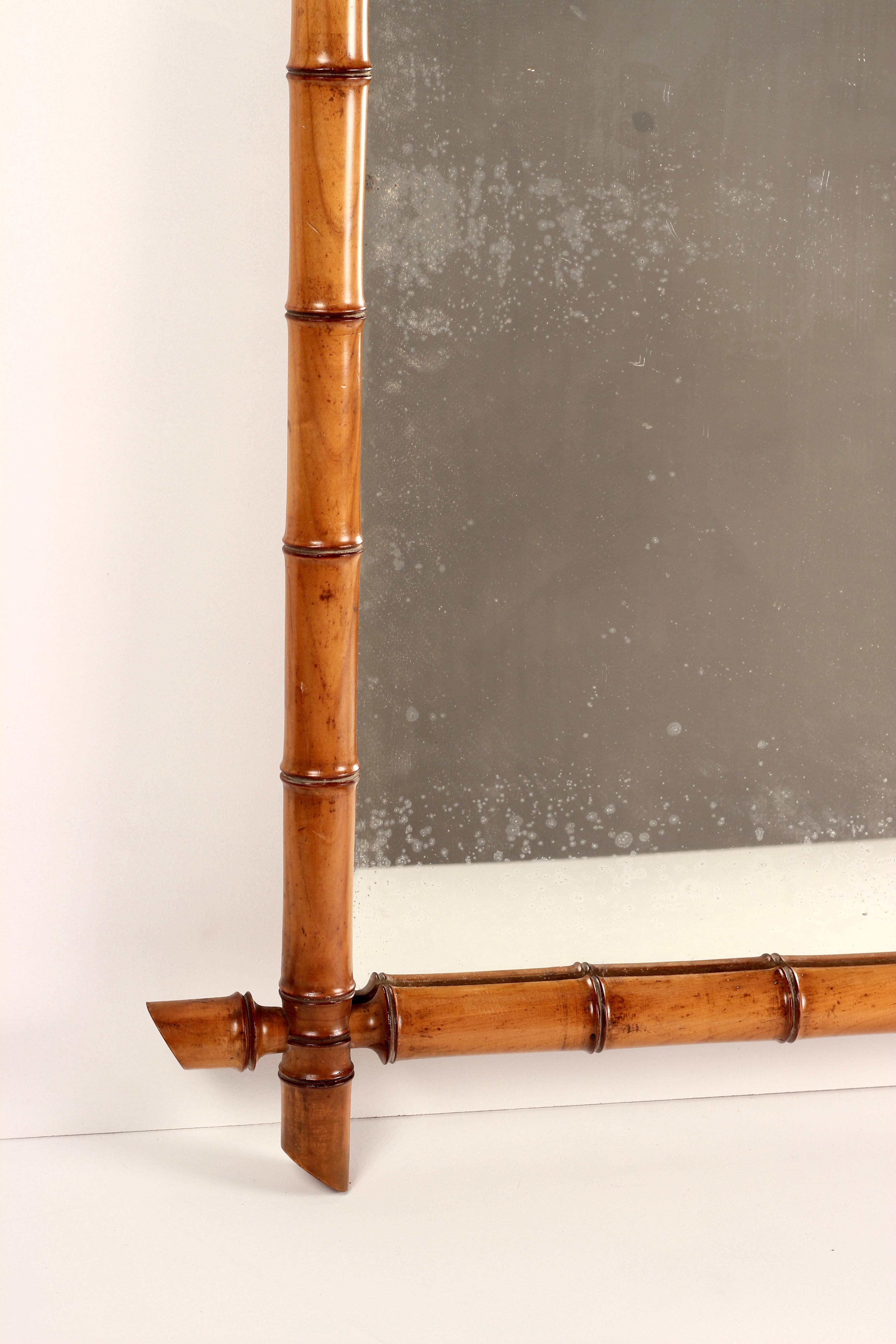 Turned Faux Bamboo Walnut large Framed Mirror, France mid 1800’s For Sale