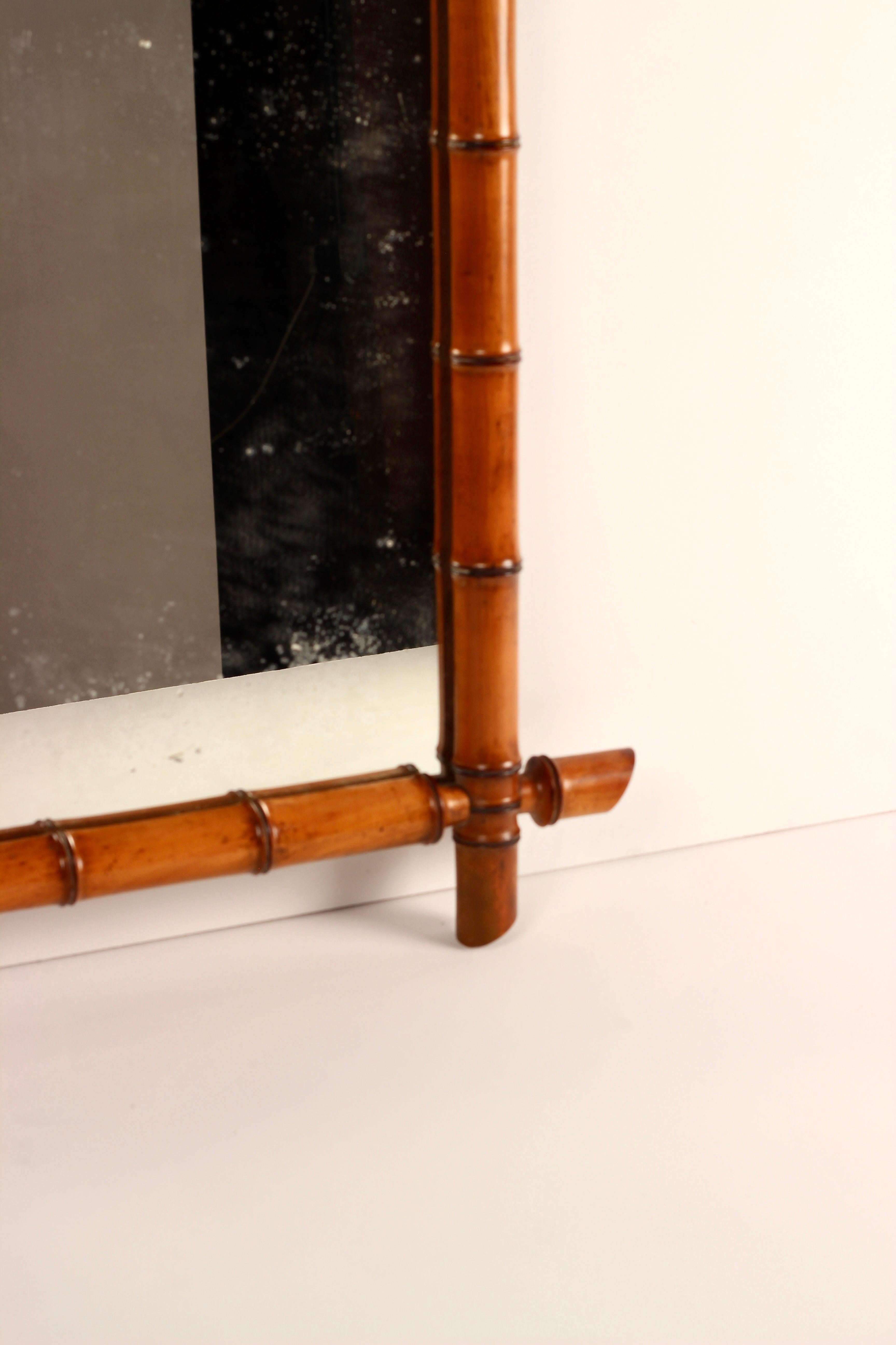 Faux Bamboo Walnut large Framed Mirror, France mid 1800’s In Good Condition For Sale In London, GB