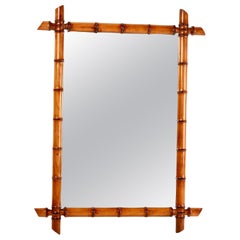 Miroir à encadrement en faux bambou et noyer, France, milieu des années 1800