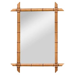 Faux Bamboo Walnut Mirror with Original Glass, French circa 1900
