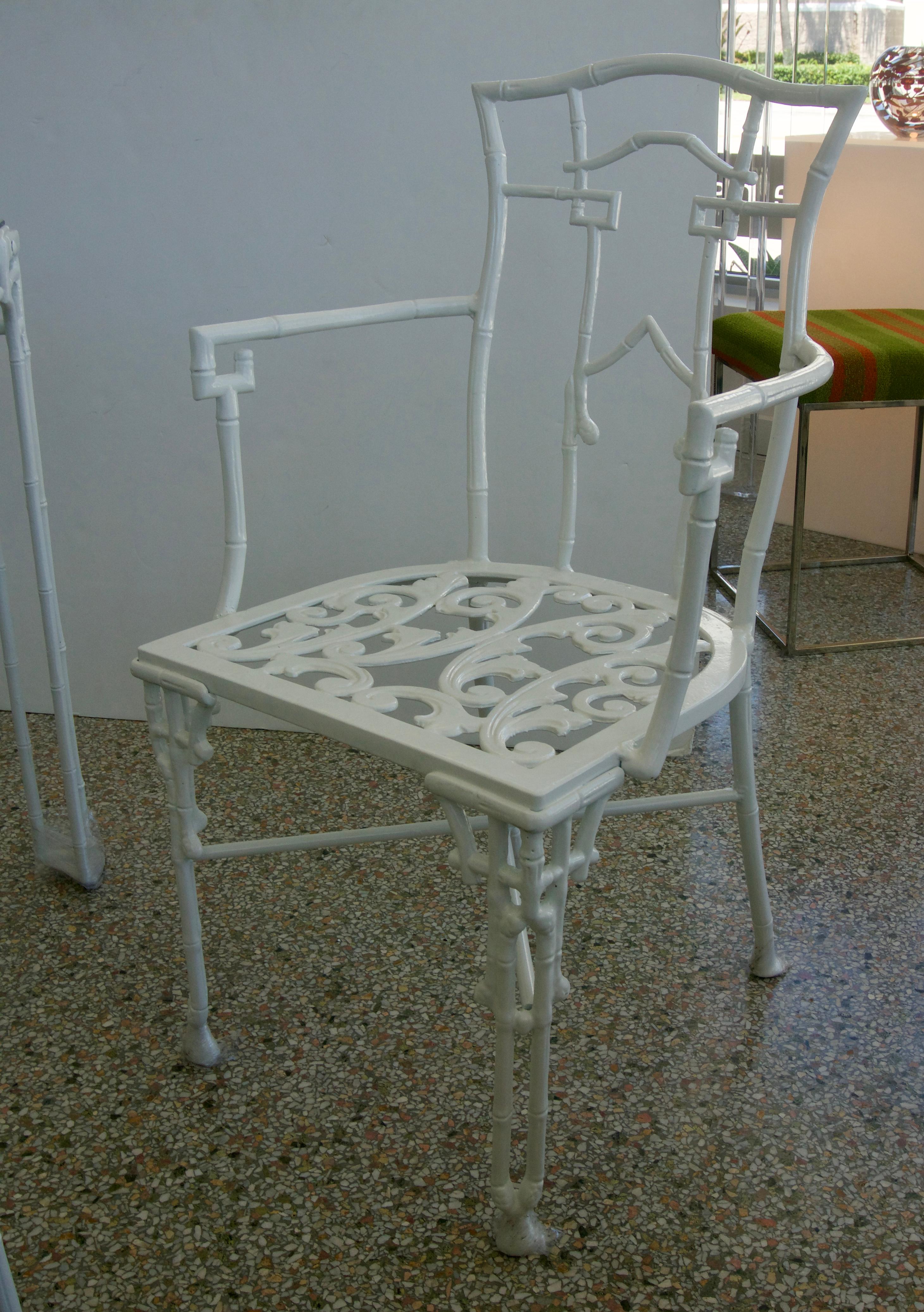 American Faux Bamboo, White, Five-Piece Patio Table and Chairs by Kessler