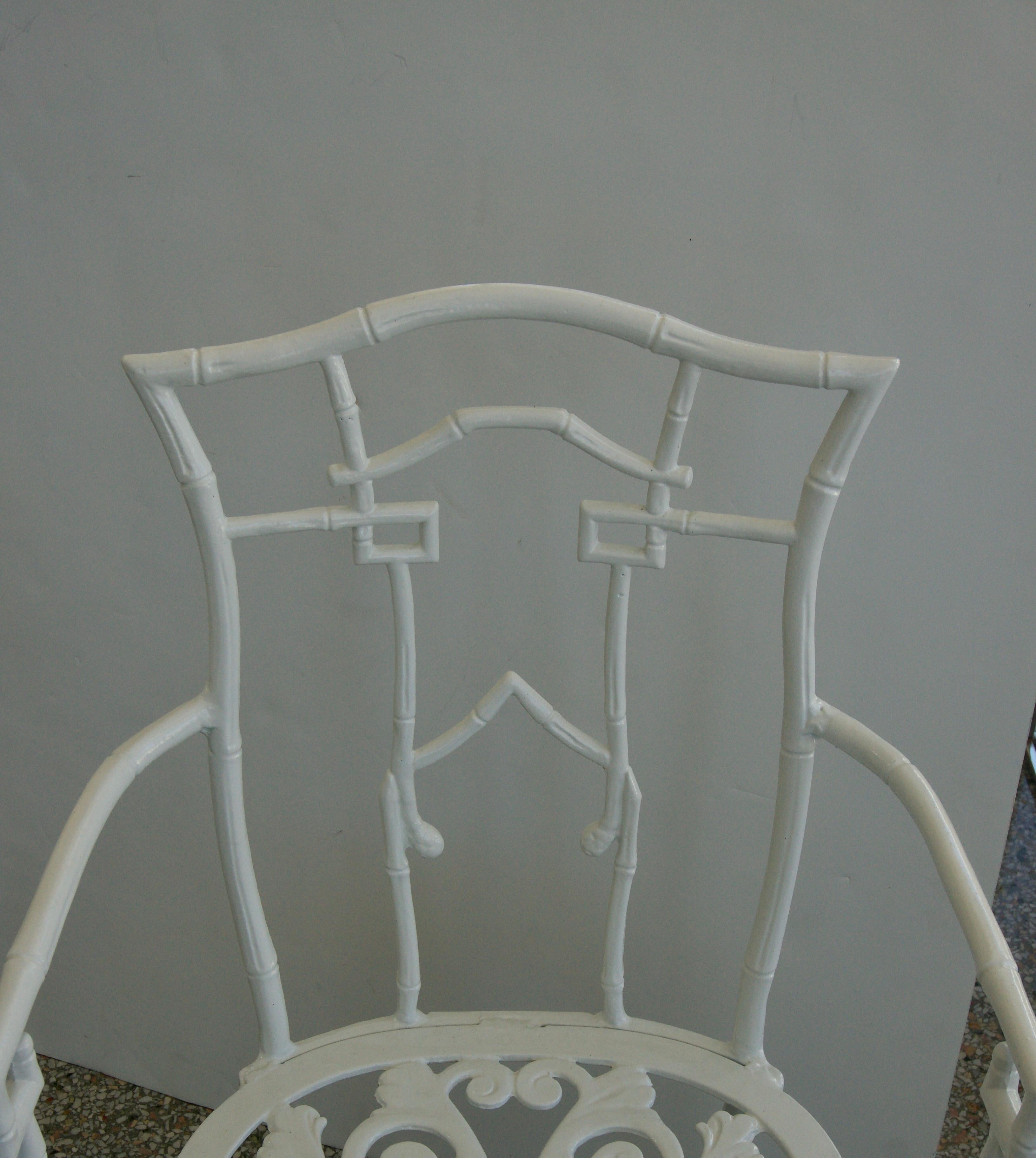 20th Century Faux Bamboo, White, Five-Piece Patio Table and Chairs by Kessler