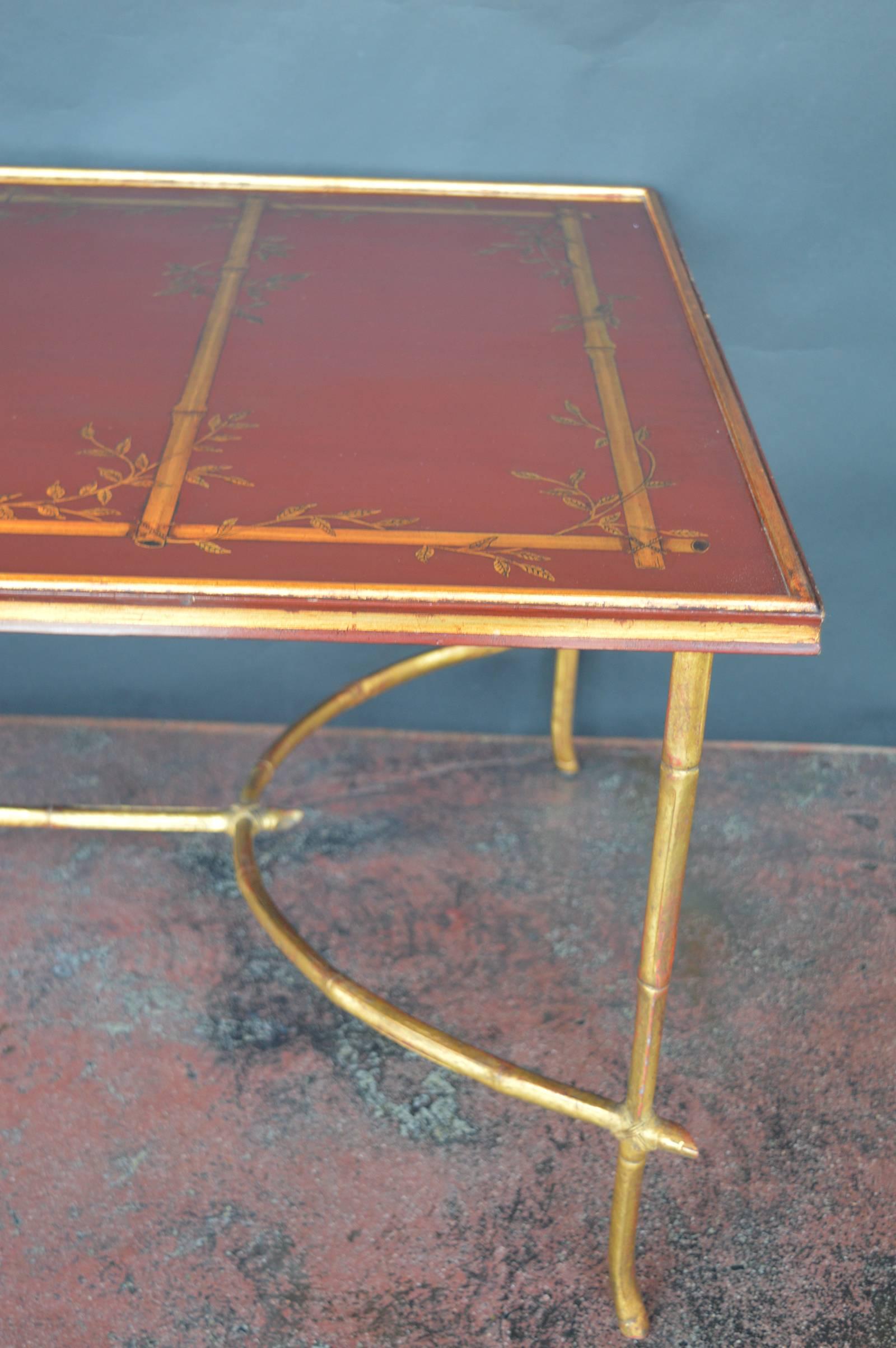 20th Century Faux Bamboo with Chinoiserie Coffee Table