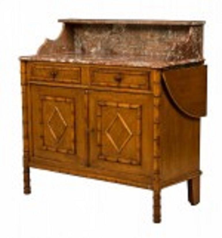 Faux Bamboo Wood und Roter Marmor Kommode / Waschtisch (amerikanisch) im Angebot