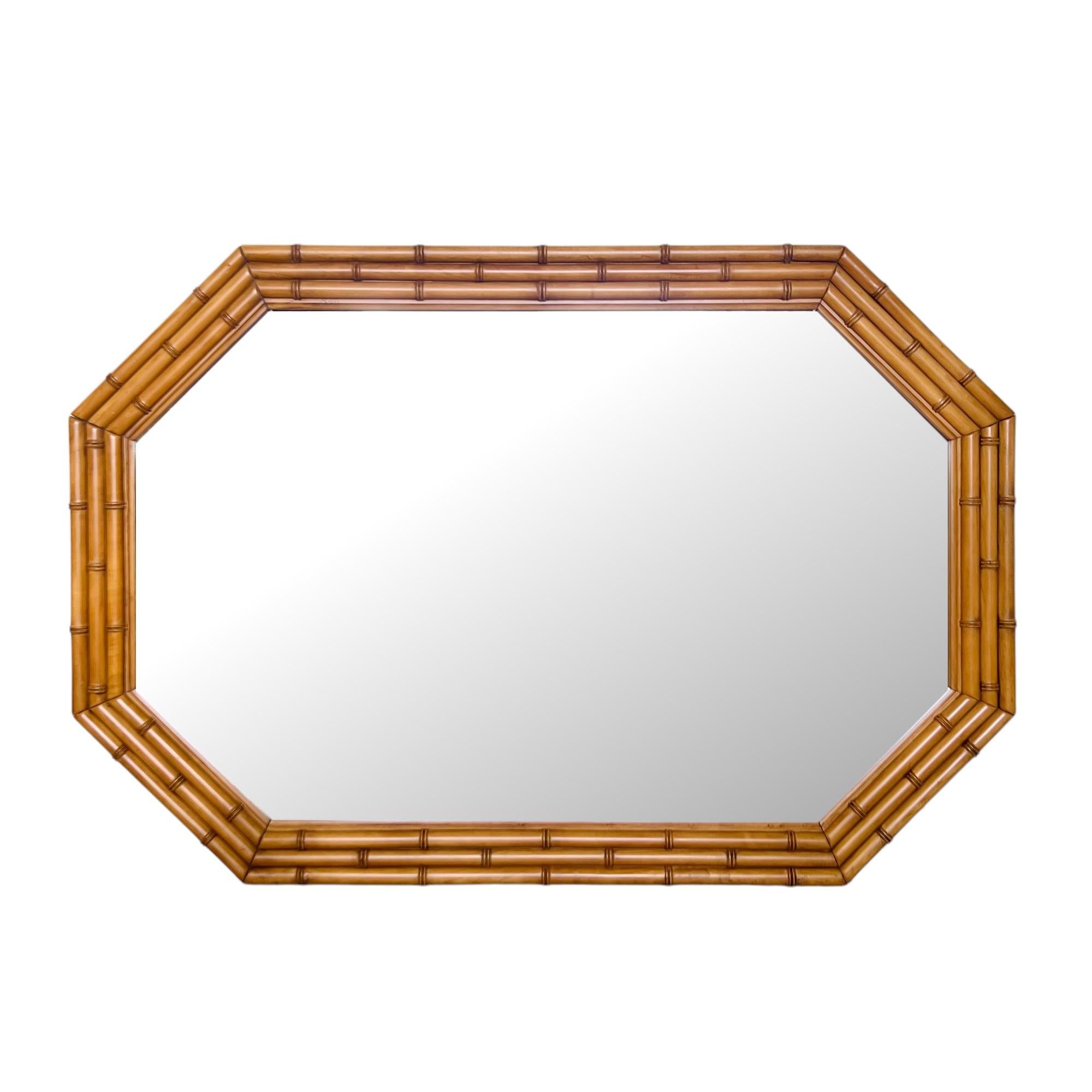 Turned Faux Bamboo Wood Elongated Octagonal Mirror, 1960s