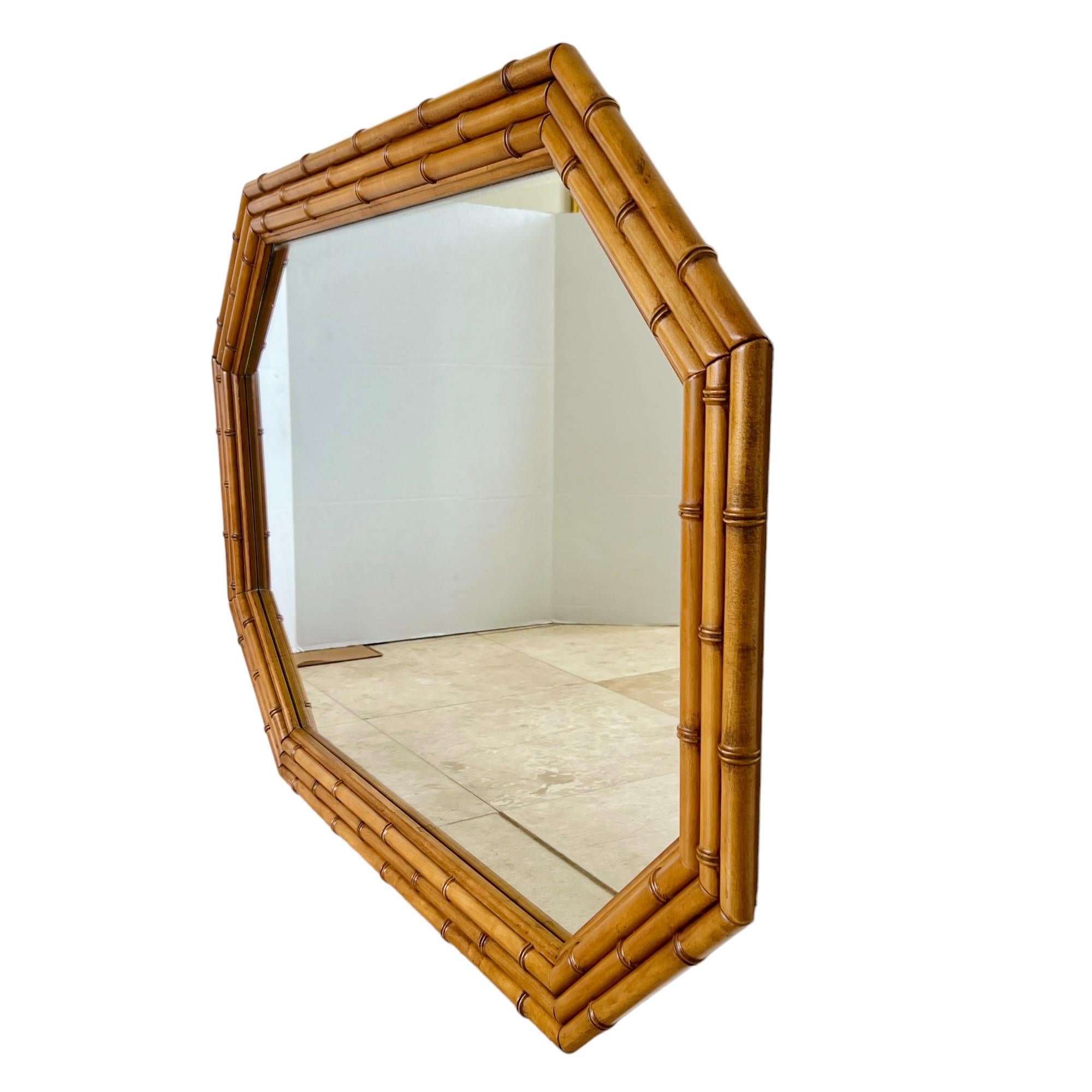 20th Century Faux Bamboo Wood Elongated Octagonal Mirror, 1960s