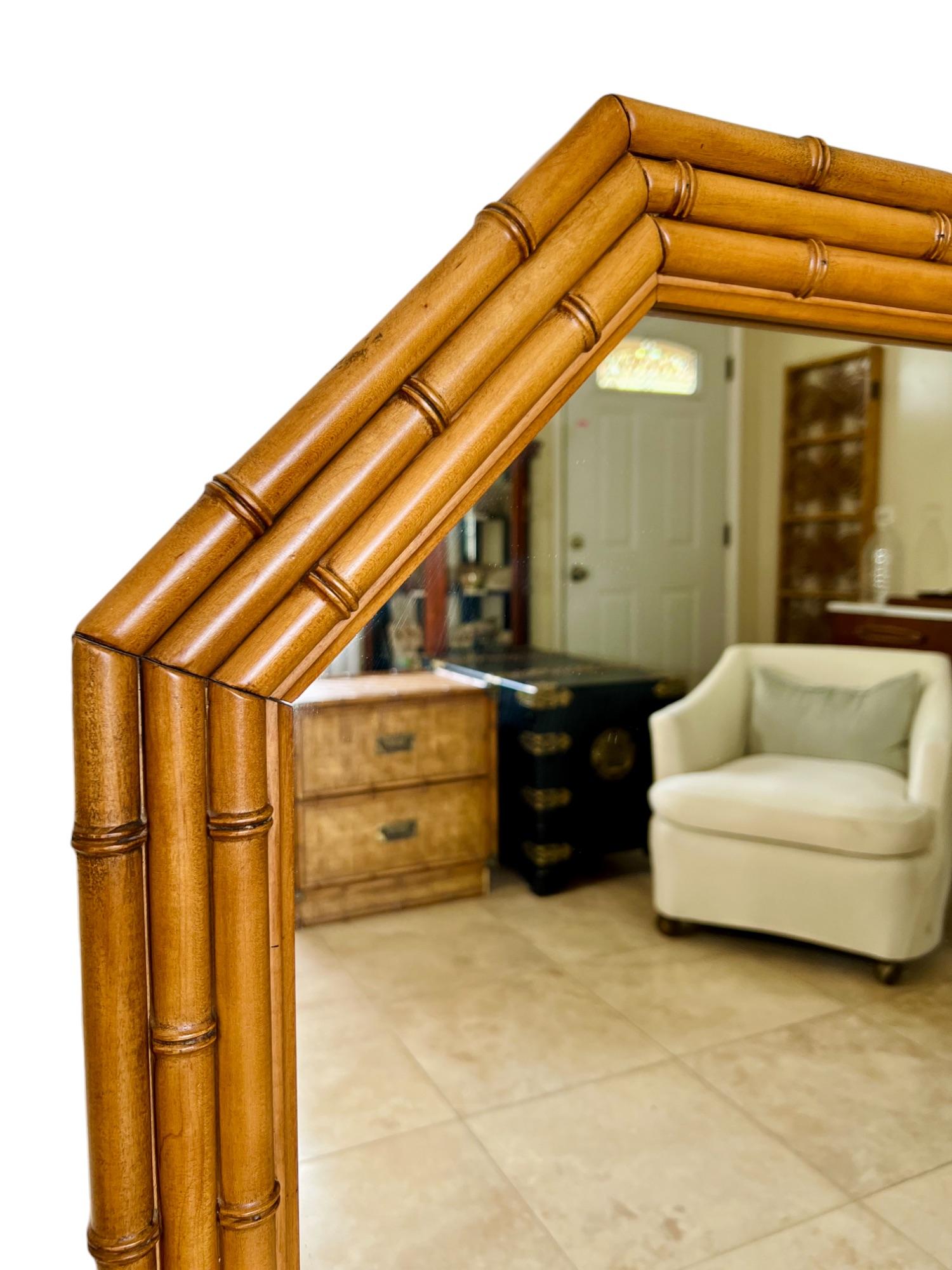 Faux Bamboo Wood Elongated Octagonal Mirror, 1960s 1