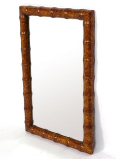 Faux Bamboo Wood Mirror Tortoise Finish 34" height x 21.75" width Chinoiserie