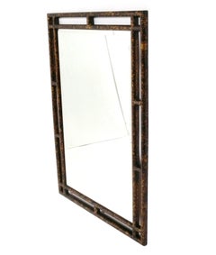 Faux Bamboo Wood Mirror Tortoise Finish 42" x 30" Chinoiserie Style