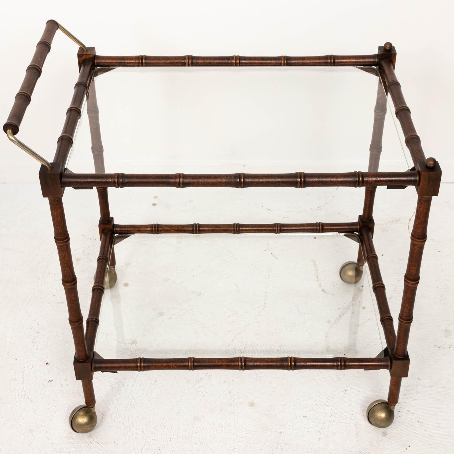 Mid-20th Century Faux Bamboo Wood Rolling Bar Cart