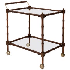 Faux Bamboo Wood Rolling Bar Cart