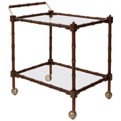 Faux Bamboo Wood Rolling Bar Cart