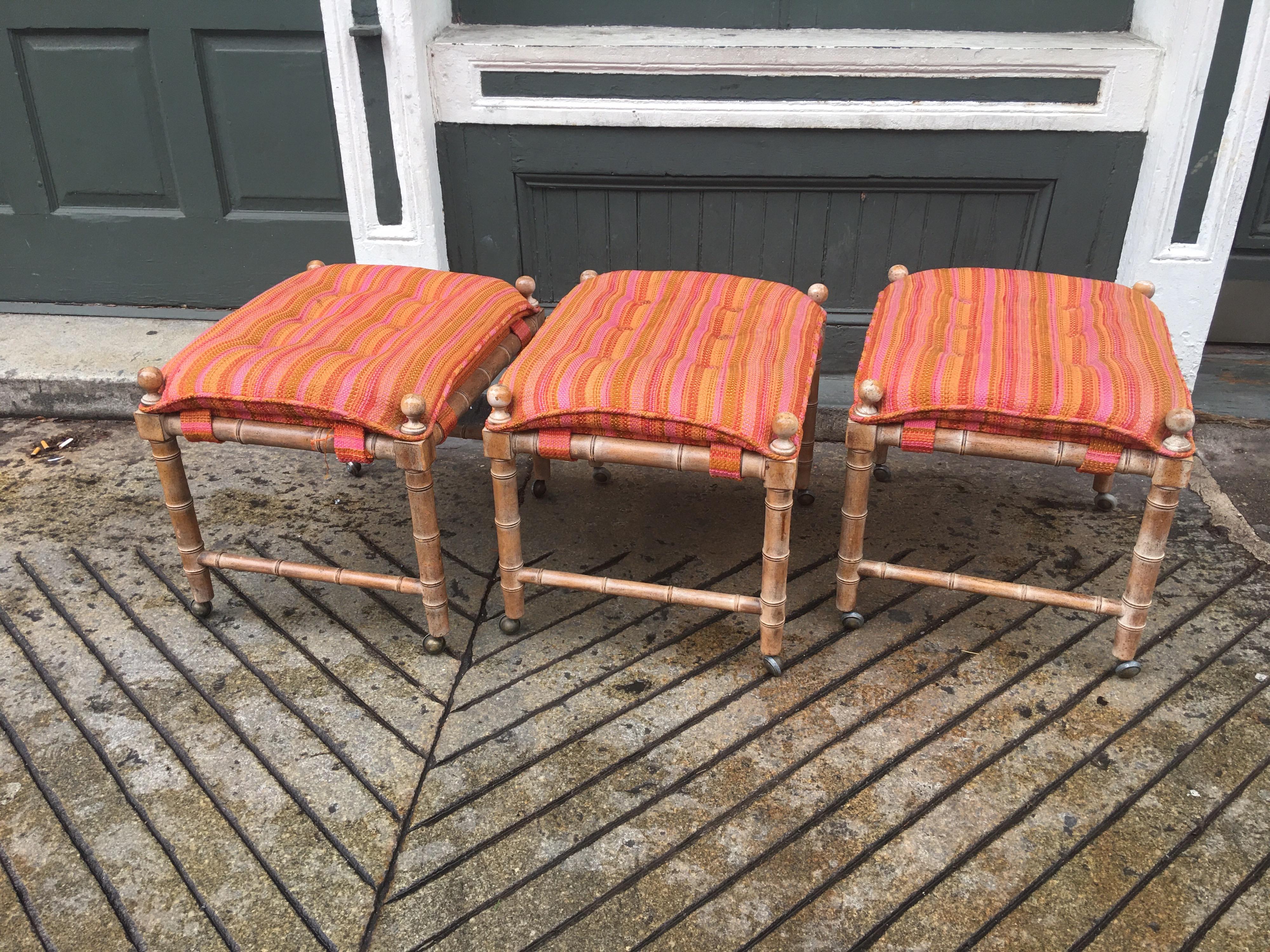 Faux Bamboo Wood Stools/ Ottomans 1