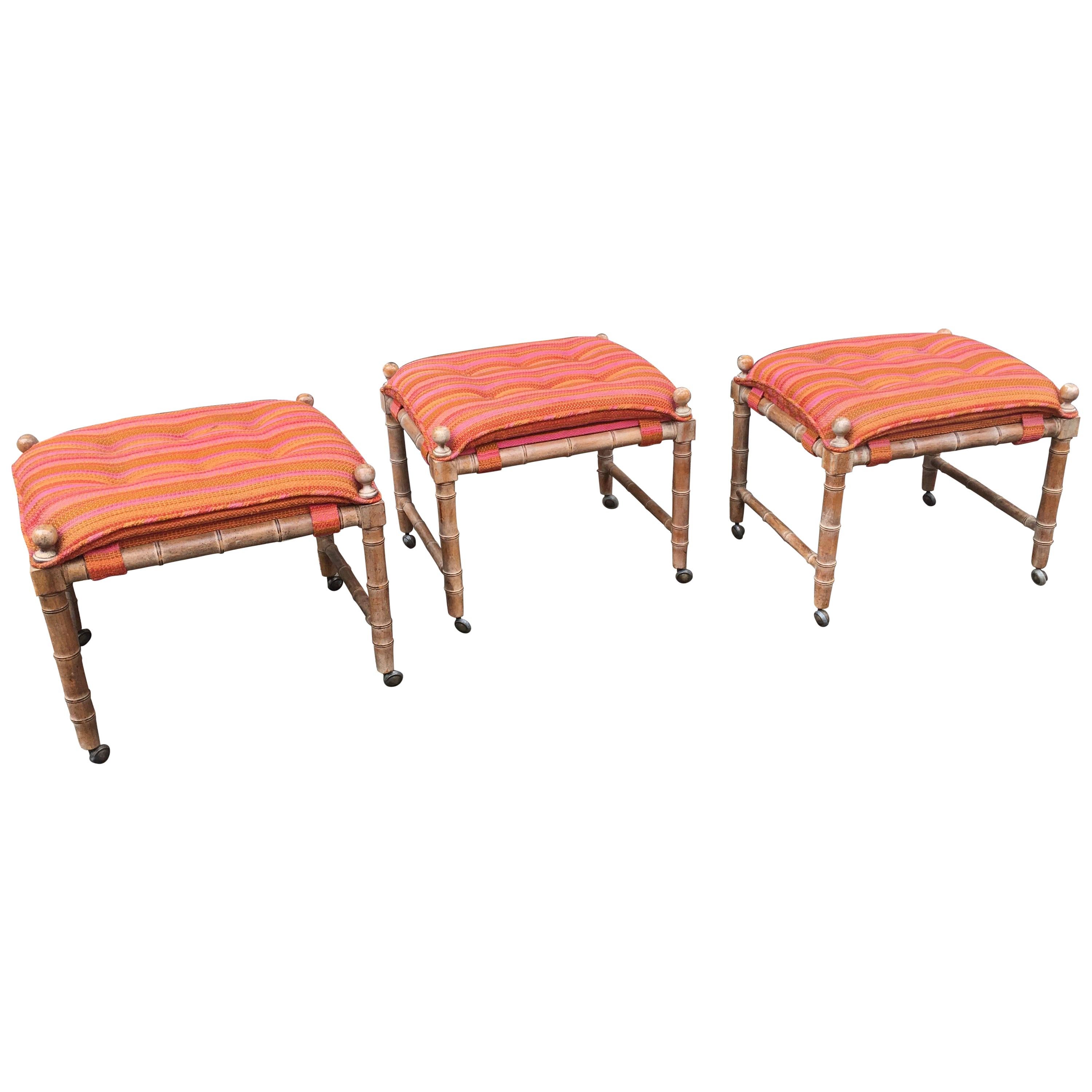 Faux Bamboo Wood Stools/ Ottomans