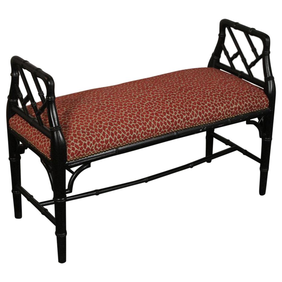 Faux Bamboo Wood Upholstered Bench