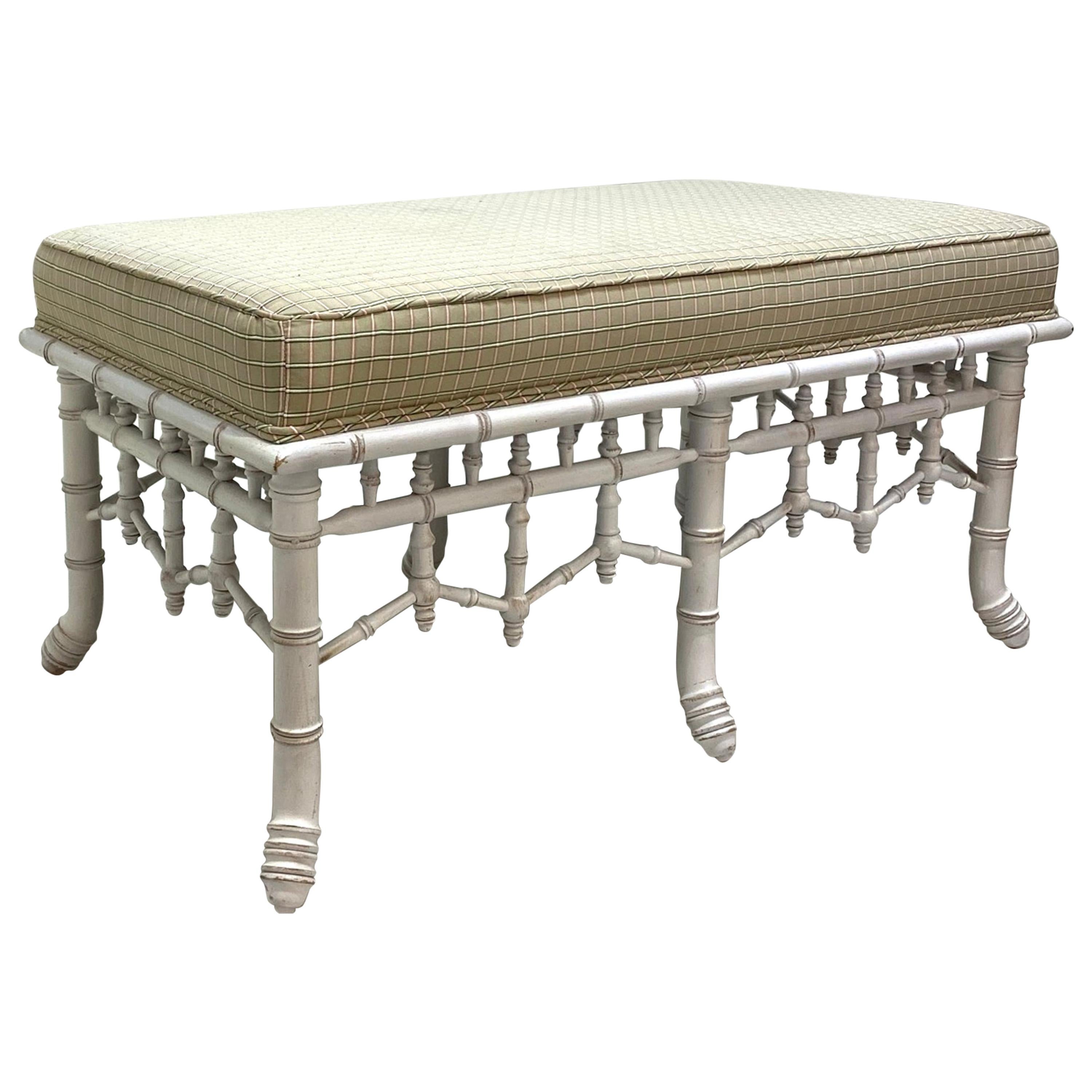 Faux Bamboo Wooden Bench with Upholstered Top