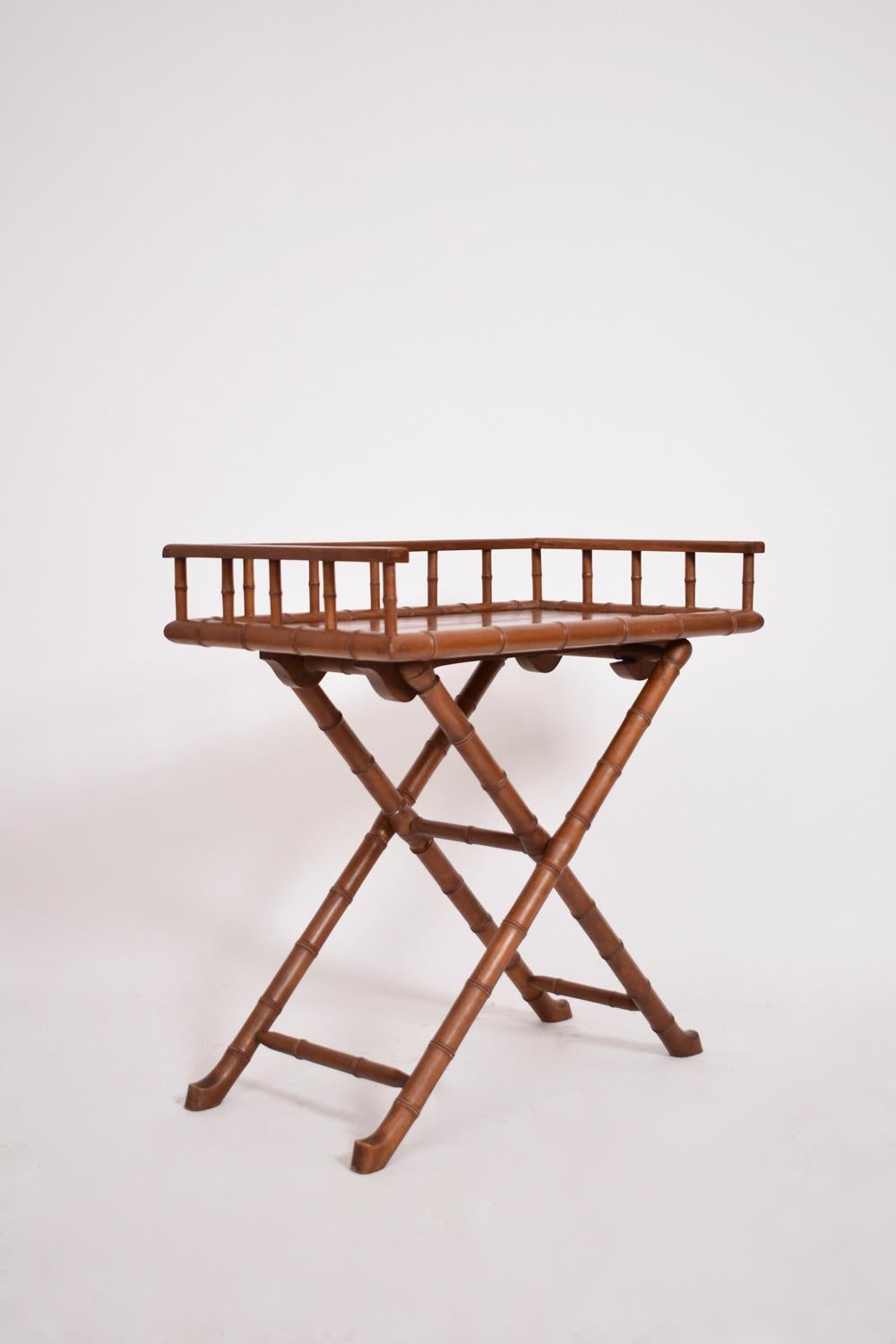 French Faux bamboo wooden folding table console, 1920s For Sale