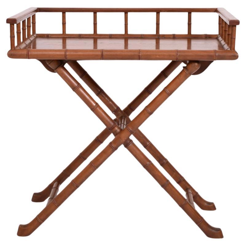 Faux bamboo wooden folding table console, 1920s For Sale
