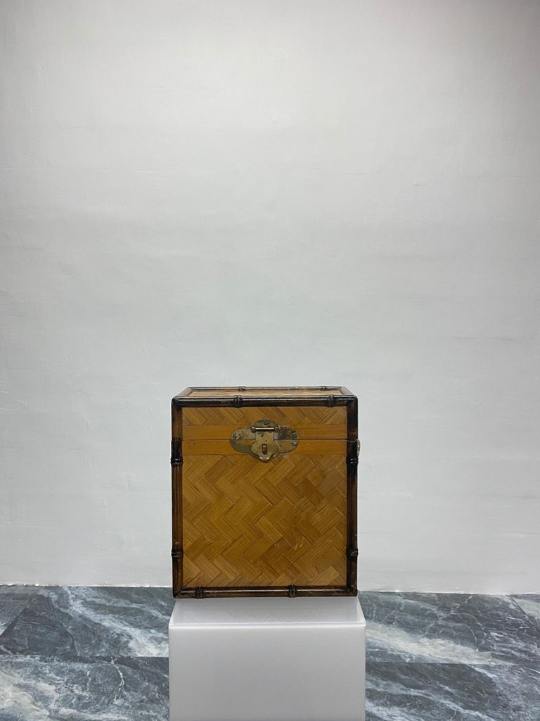 Faux bamboo and woven palm box from the 1970s.