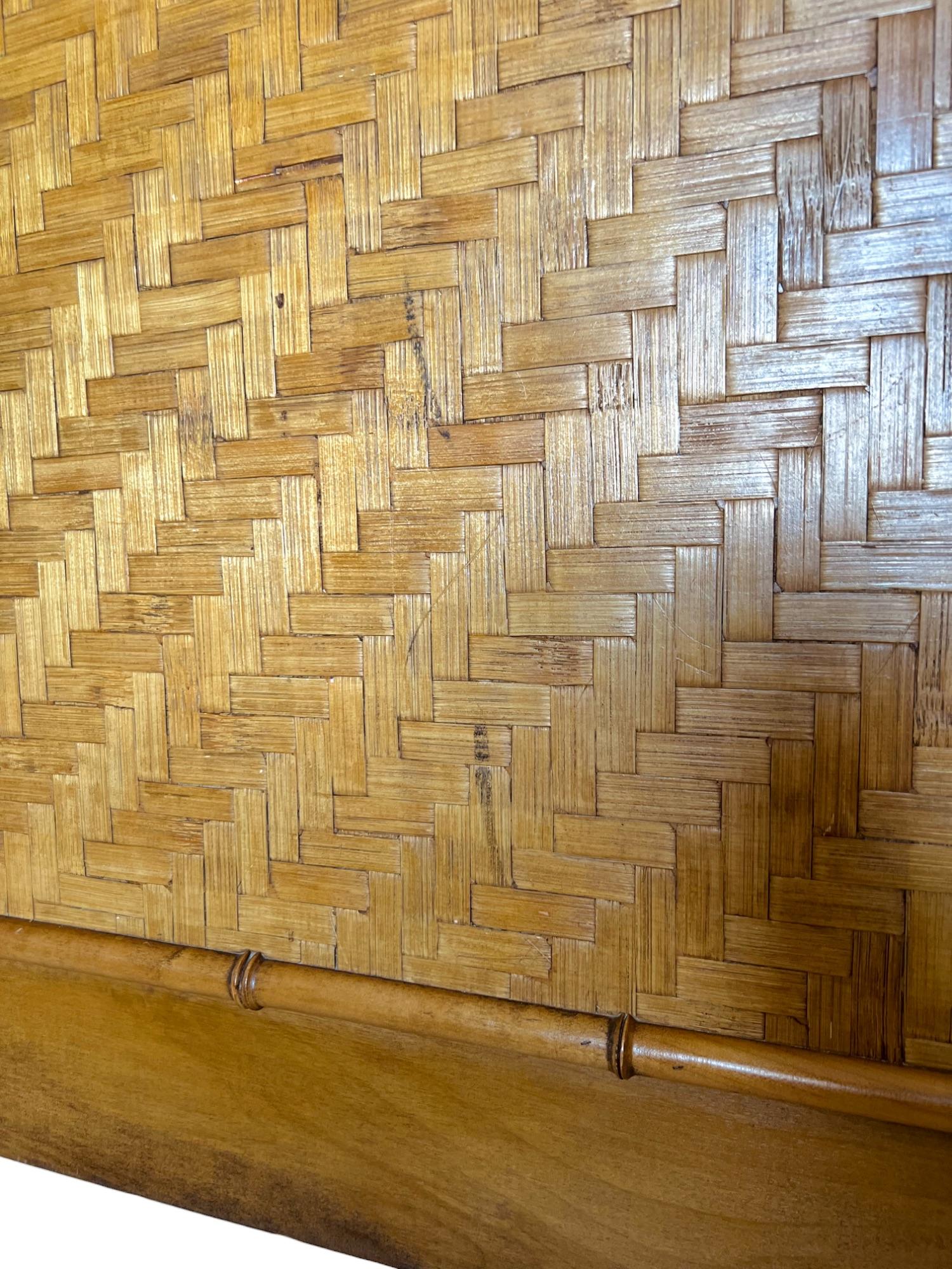 Faux Bamboo Woven Rattan Wood King Headboard, 1960s 2