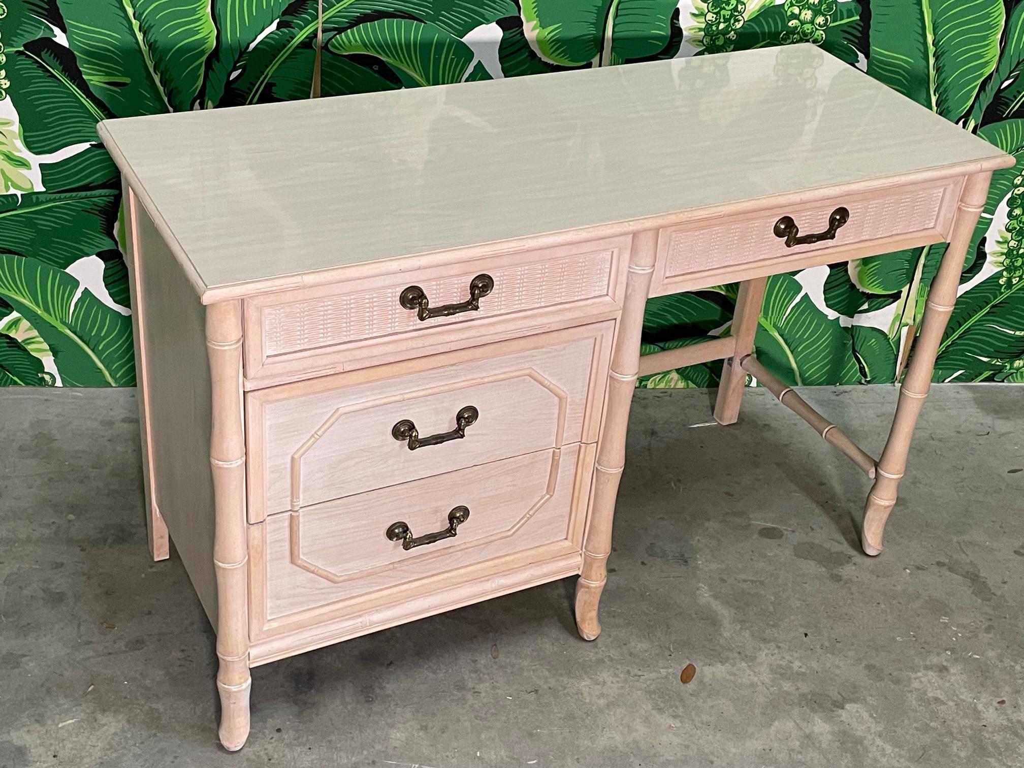 Organic Modern Faux Bamboo Writing Desk Attributed to Ficks Reed