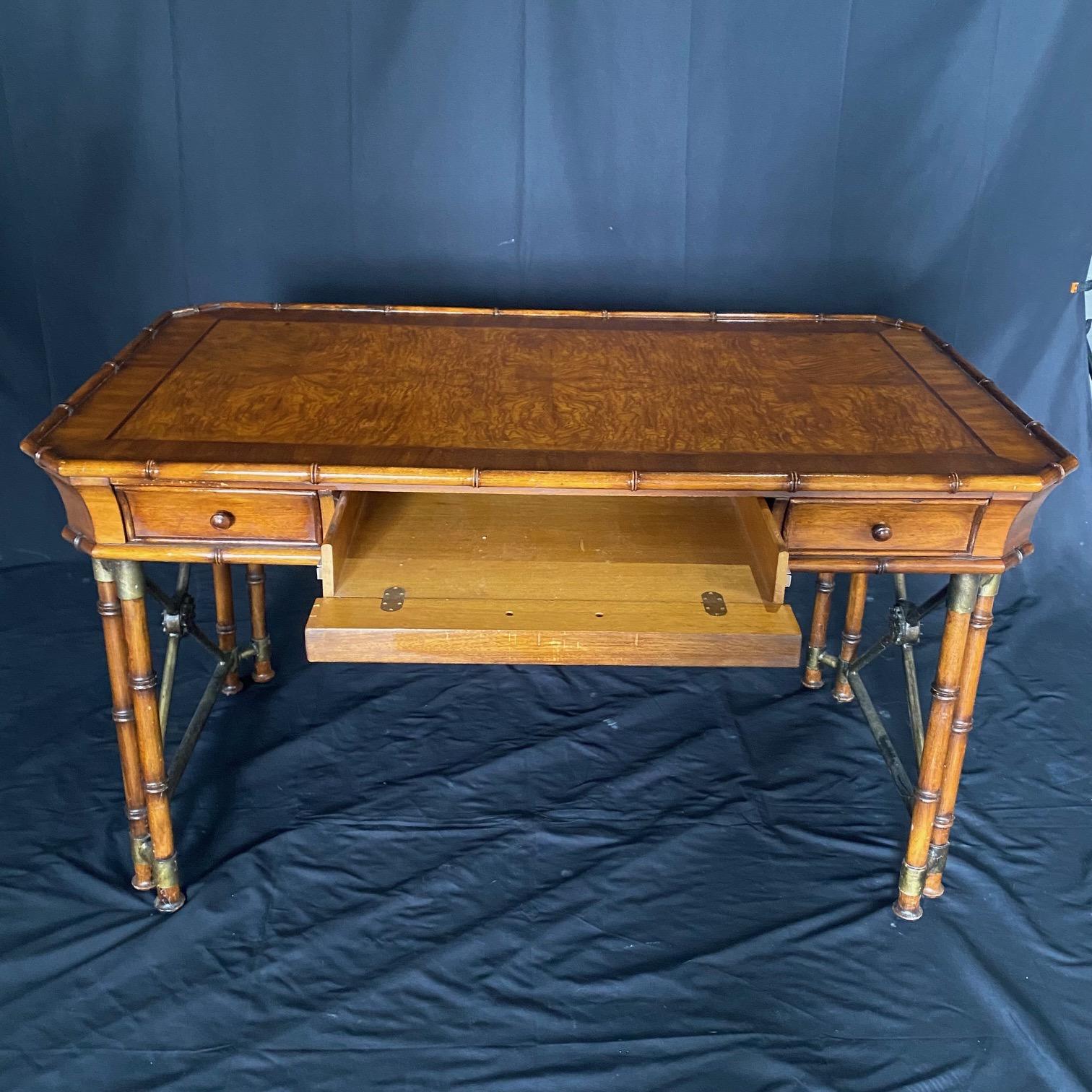 Faux Bamboo Writing Desk with Metal Side Accents In Good Condition In Hopewell, NJ