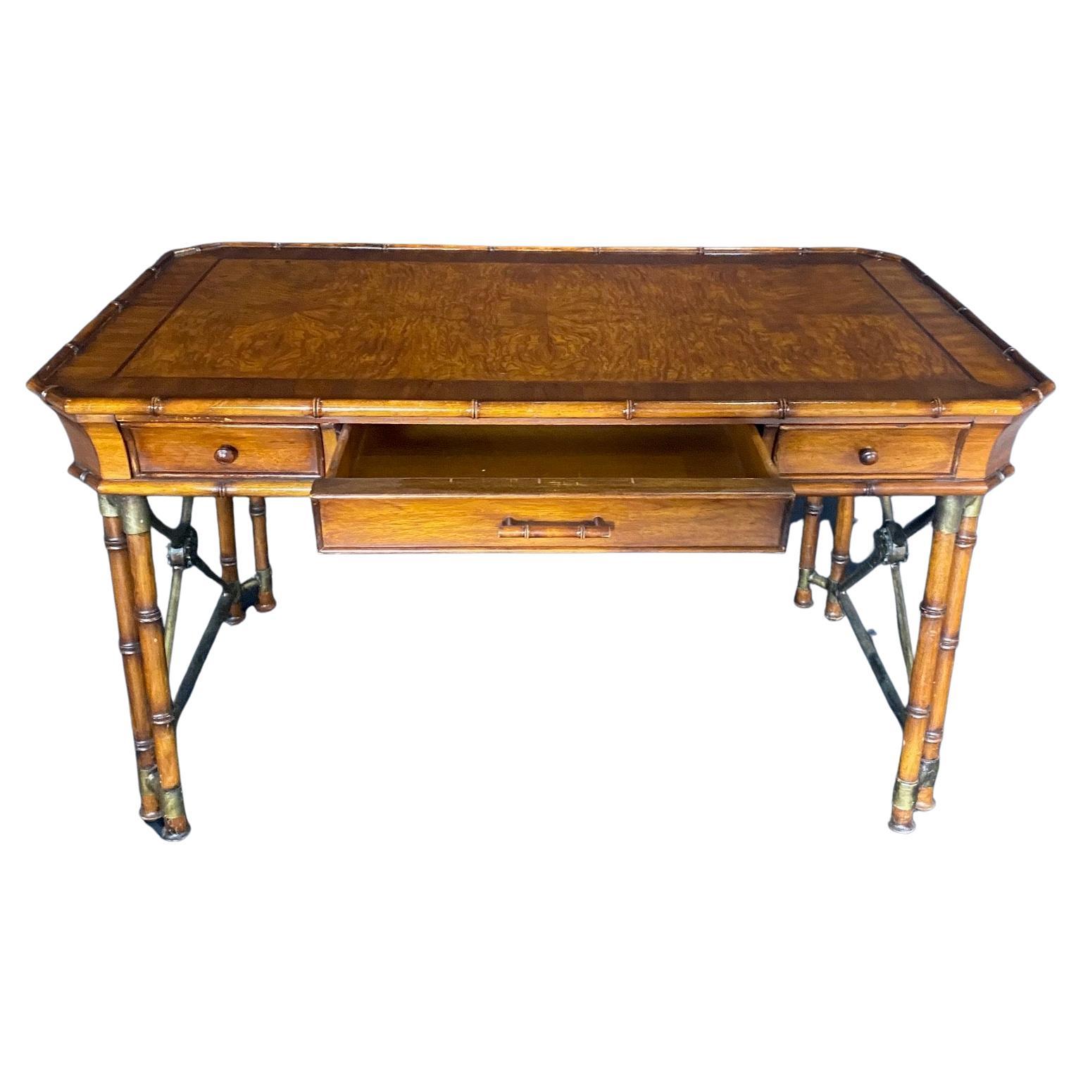 Faux Bamboo Writing Desk with Metal Side Accents