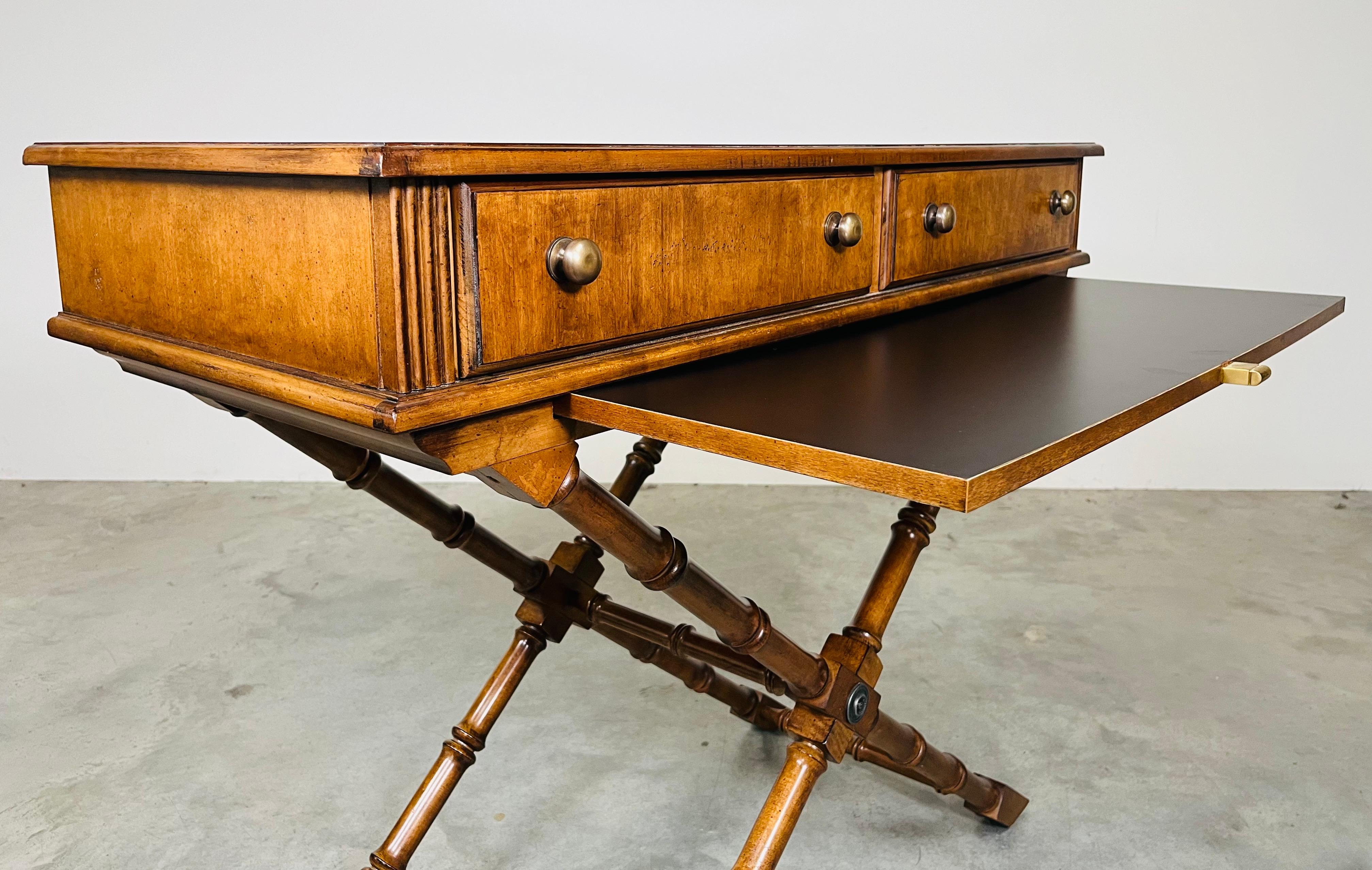 Faux Bamboo X-Base Campaign Style Dry Bar Sideboard Server By Lane In Excellent Condition For Sale In Southampton, NJ