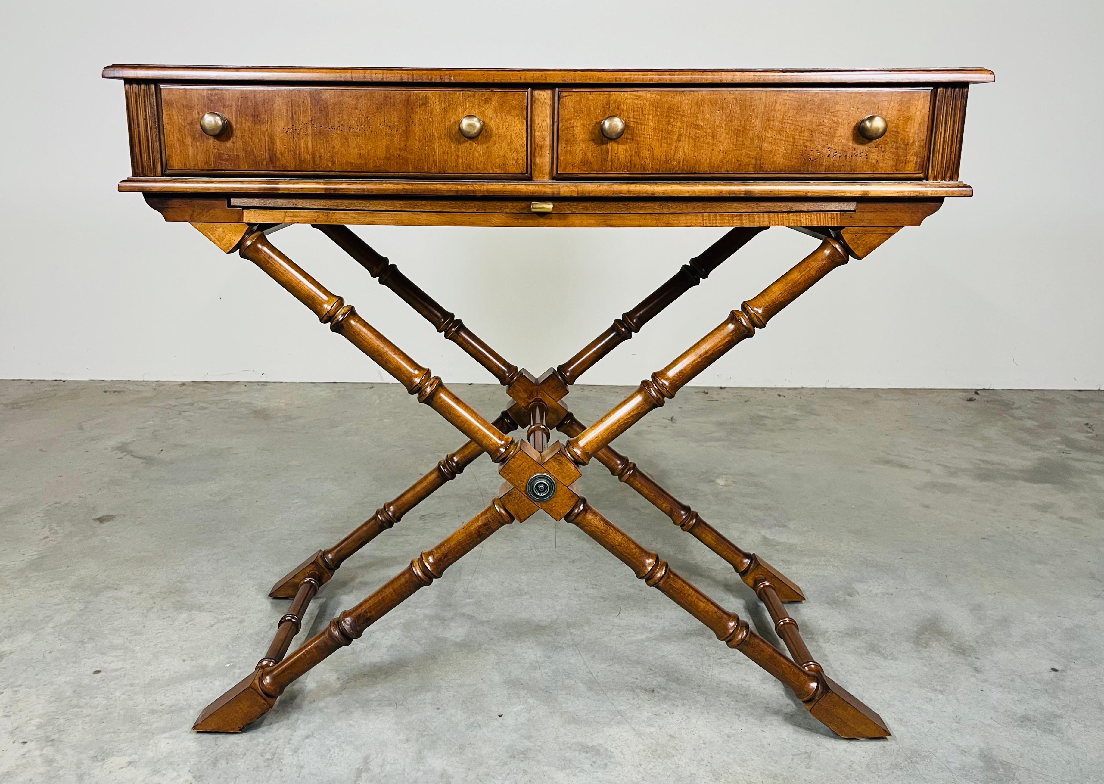 20th Century Faux Bamboo X-Base Campaign Style Dry Bar Sideboard Server By Lane For Sale
