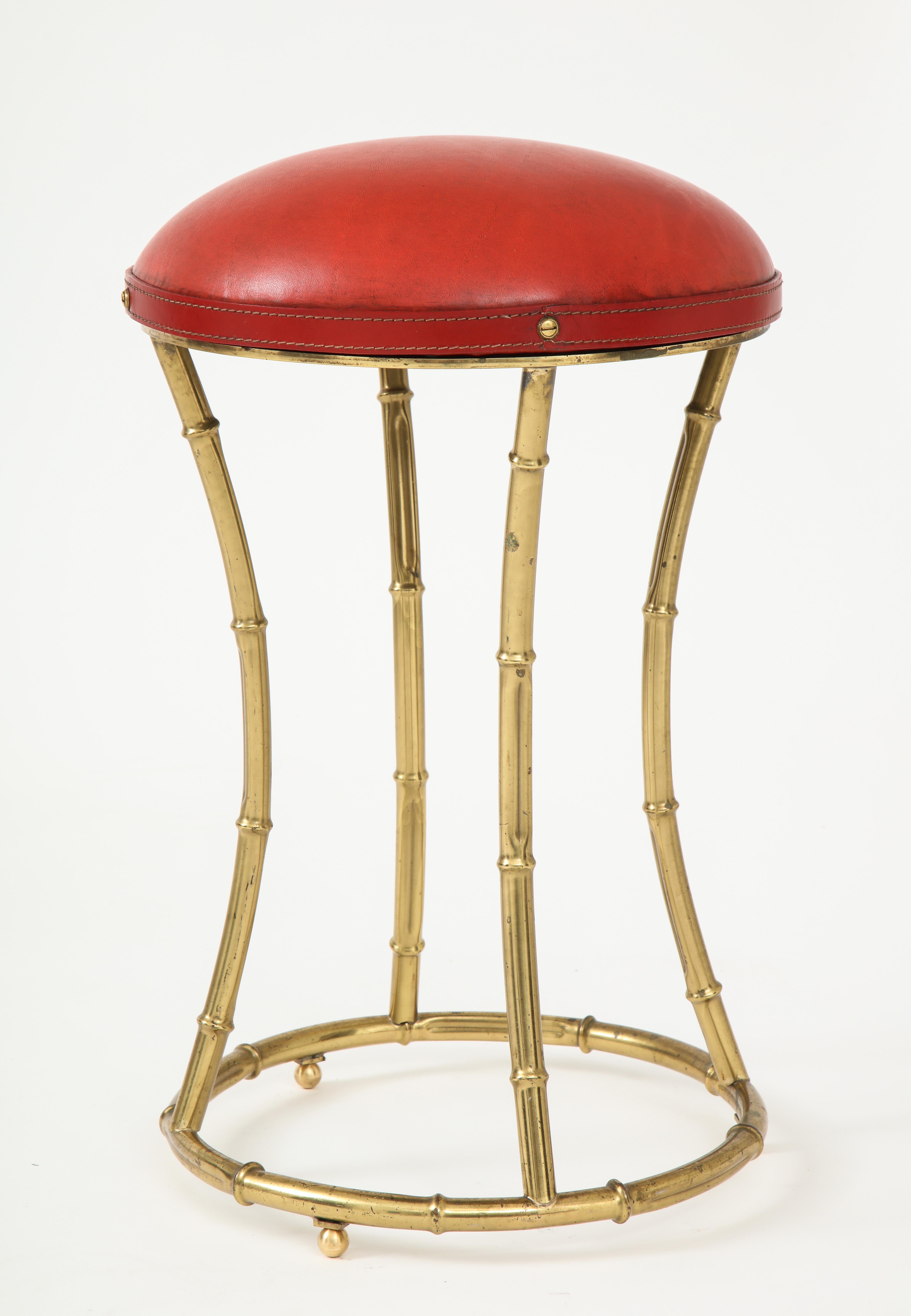 French Faux Bambou stool By Jacques Adnet For Sale