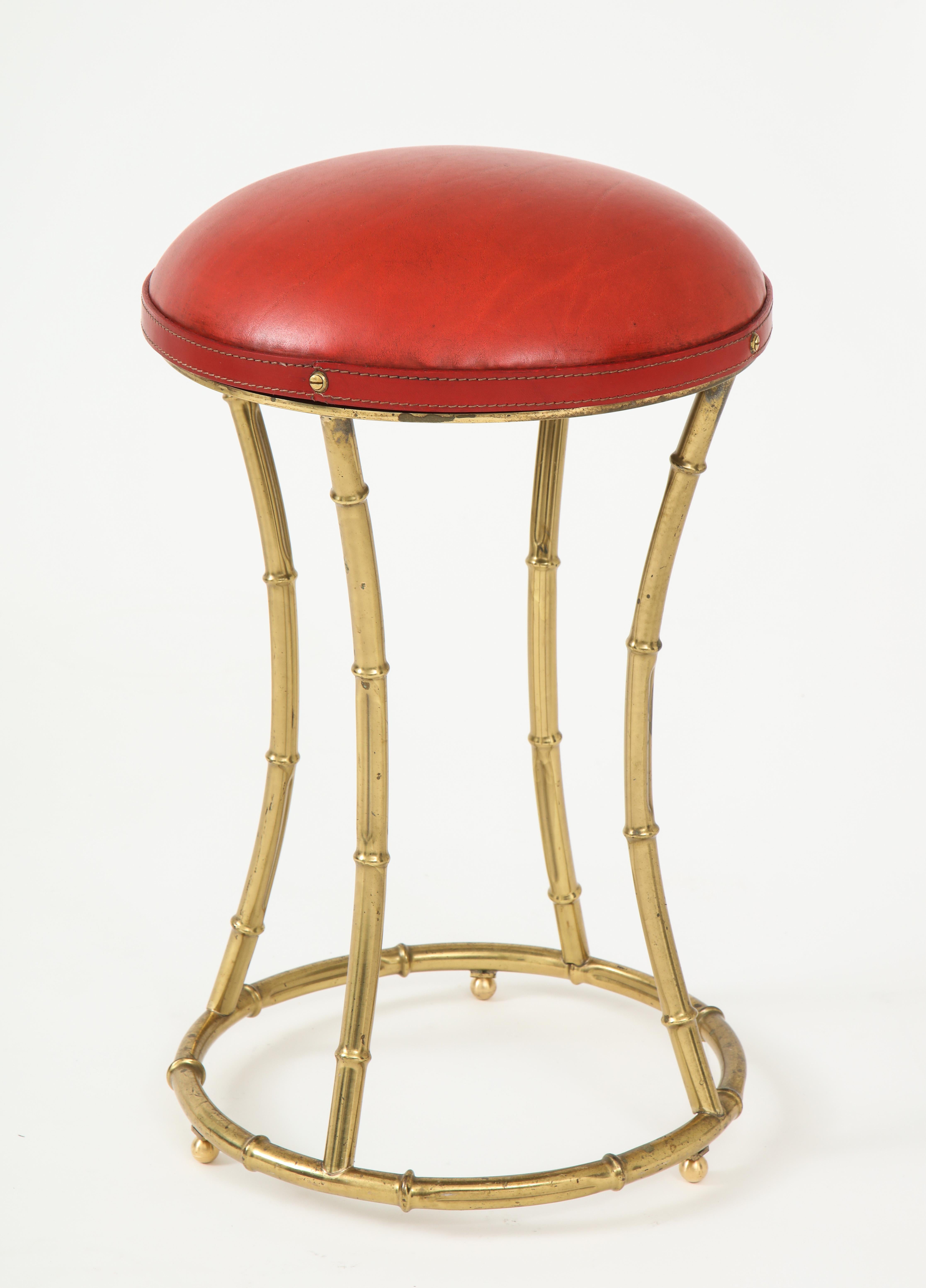 Brass Faux Bambou stool By Jacques Adnet For Sale