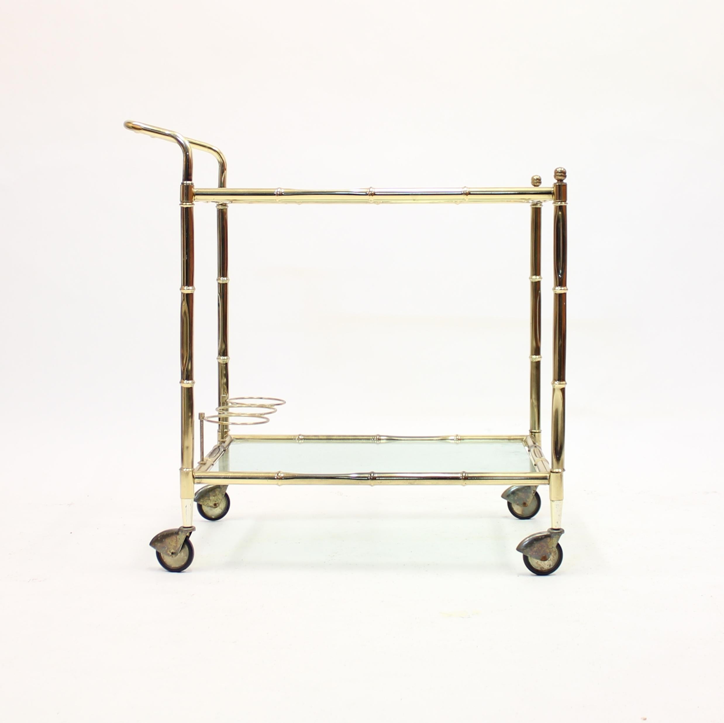 Faux Bambu Brass Bar Cart, 1970s In Good Condition In Uppsala, SE
