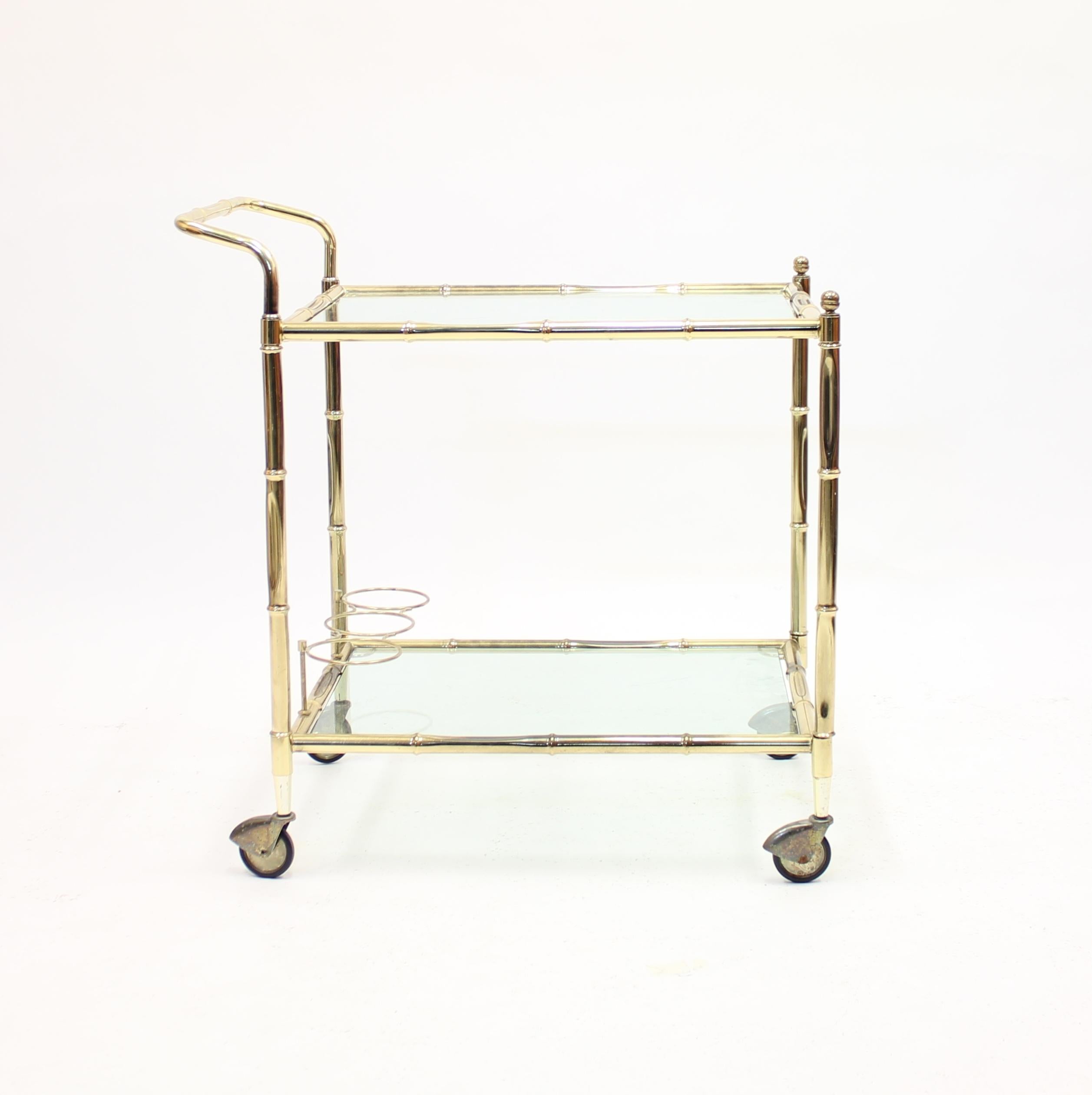 Late 20th Century Faux Bambu Brass Bar Cart, 1970s