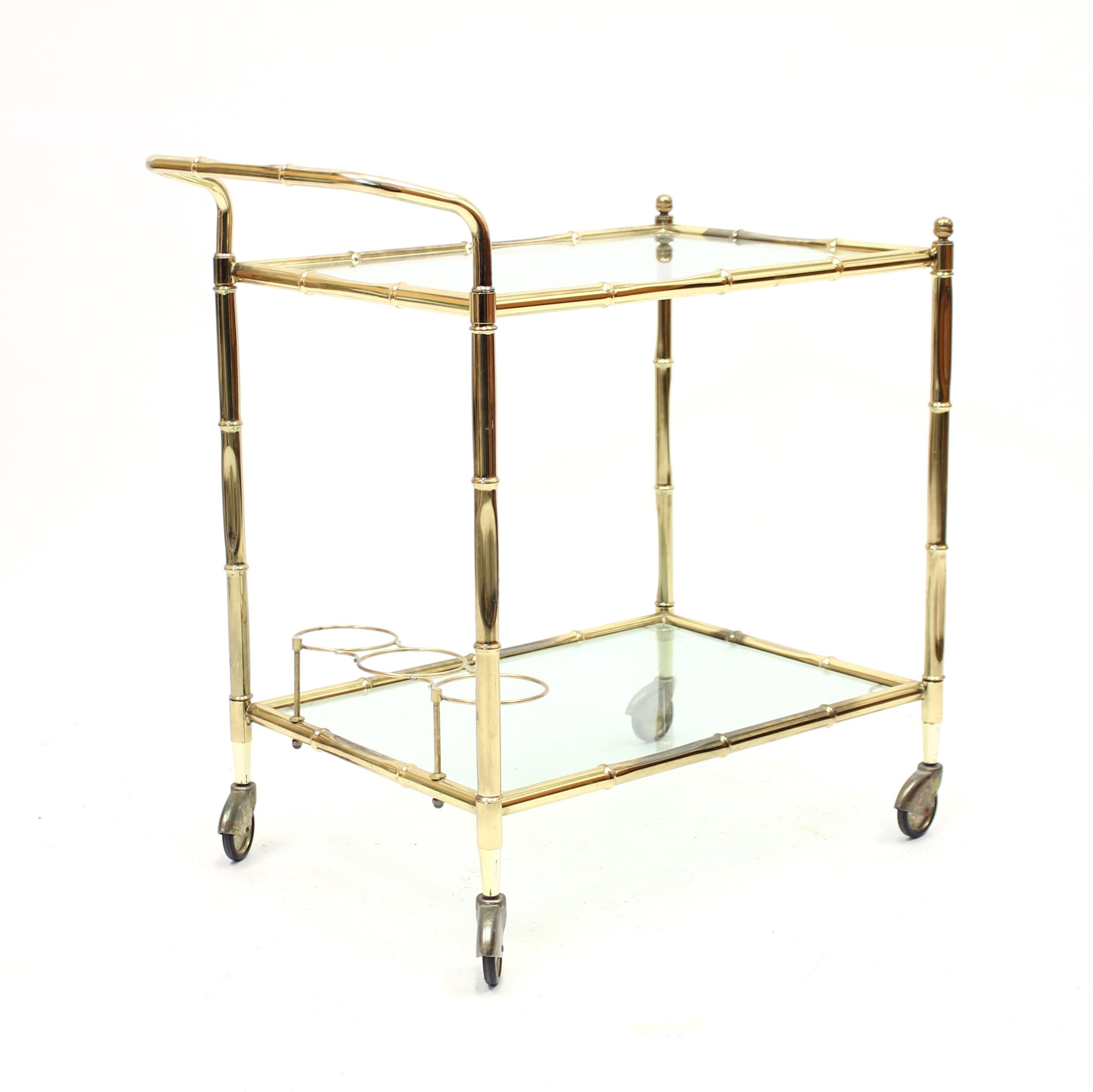 Faux Bambu Brass Bar Cart, 1970s 1