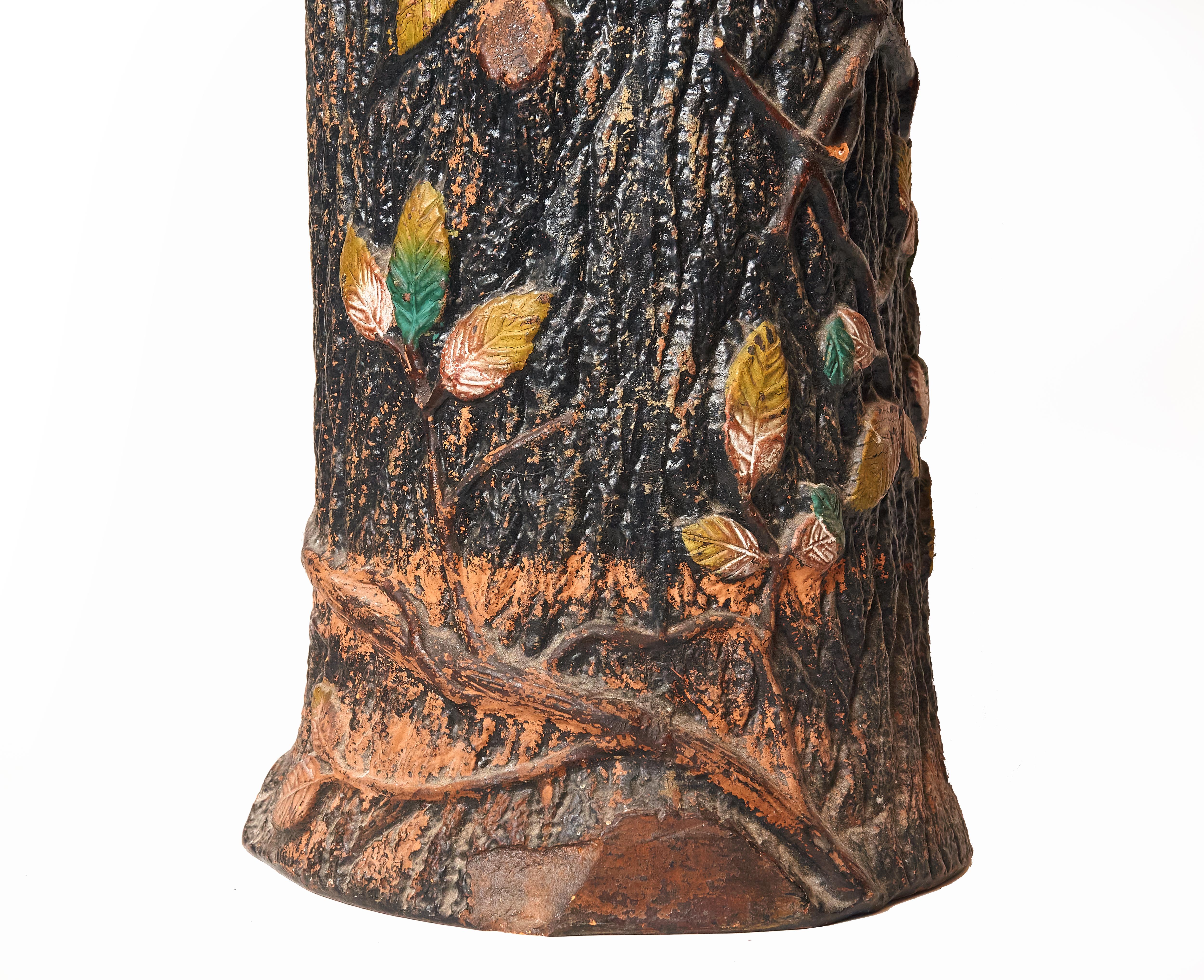 Mid-20th Century Faux, Bois 1930s Redware Umbrella Stand