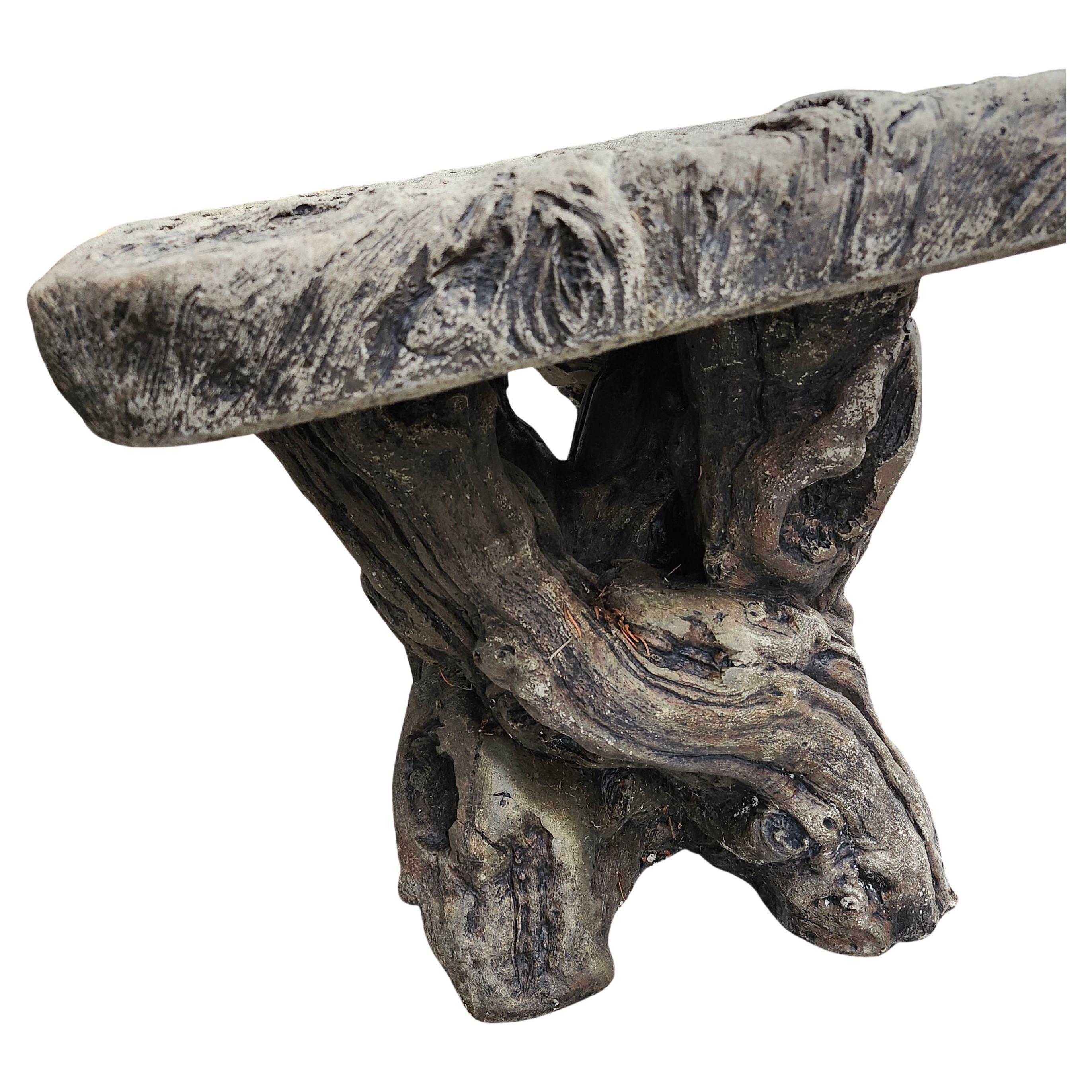 20th Century Faux Bois 3 Piece Cast Stone Adirondack Garden Bench