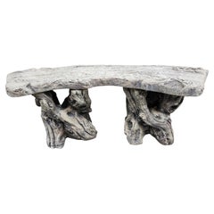 Faux Bois 3 Piece Cast Stone Adirondack Garden Bench