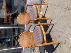 Esszimmerstühle im Faux-Bois-Stil mit Rückenlehnen aus Rattan und Sitzflächen aus Binsengeflecht – ein Paar