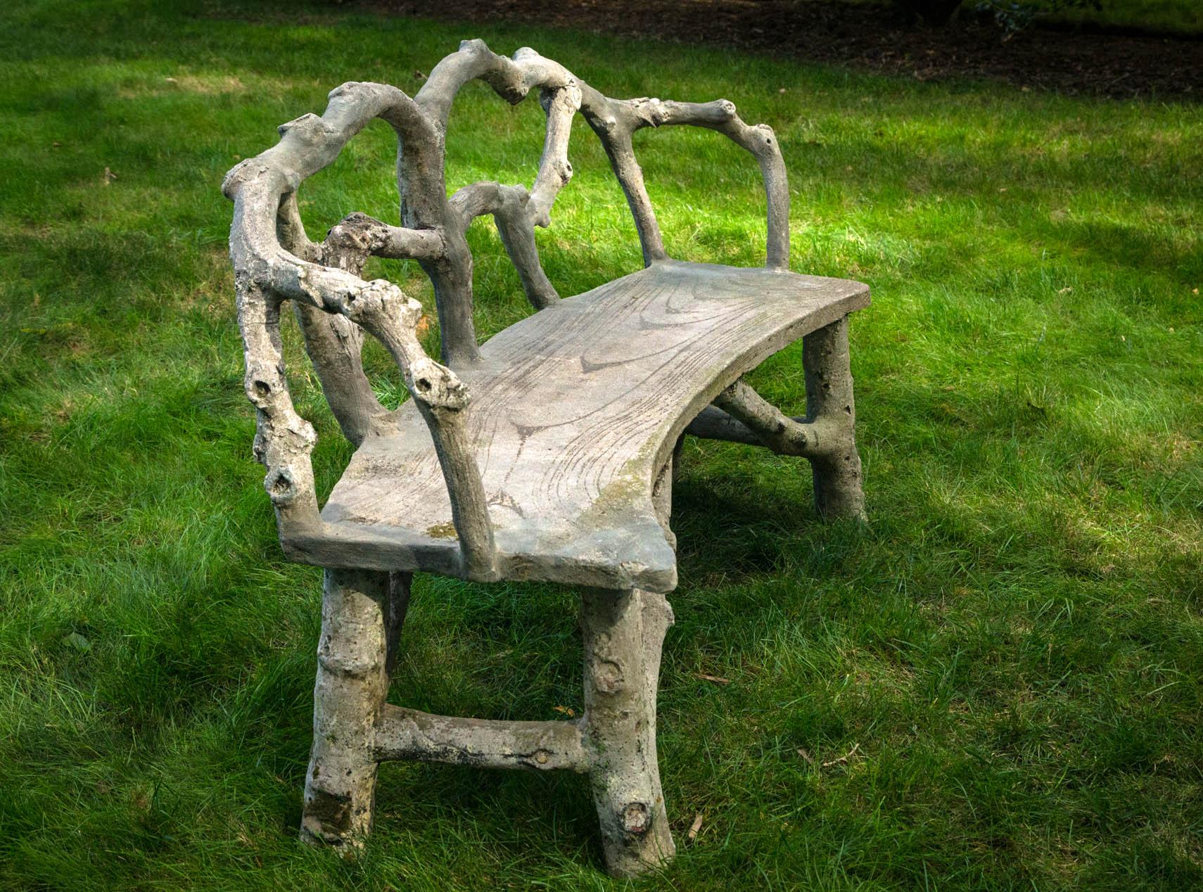Cement Faux Bois Bench with Naturalistic Design
