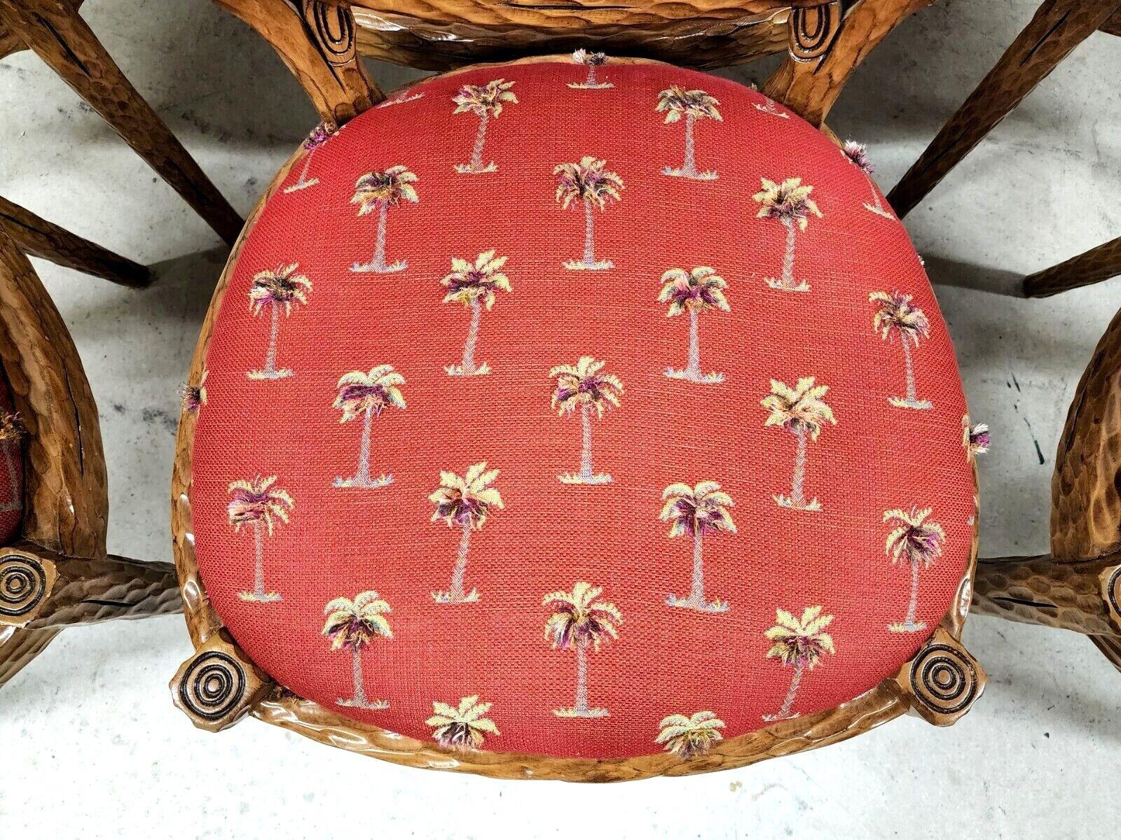 Caning Faux Bois Branch Cane Back Dining Chairs with 3D Tropical Fabric, Set of 6