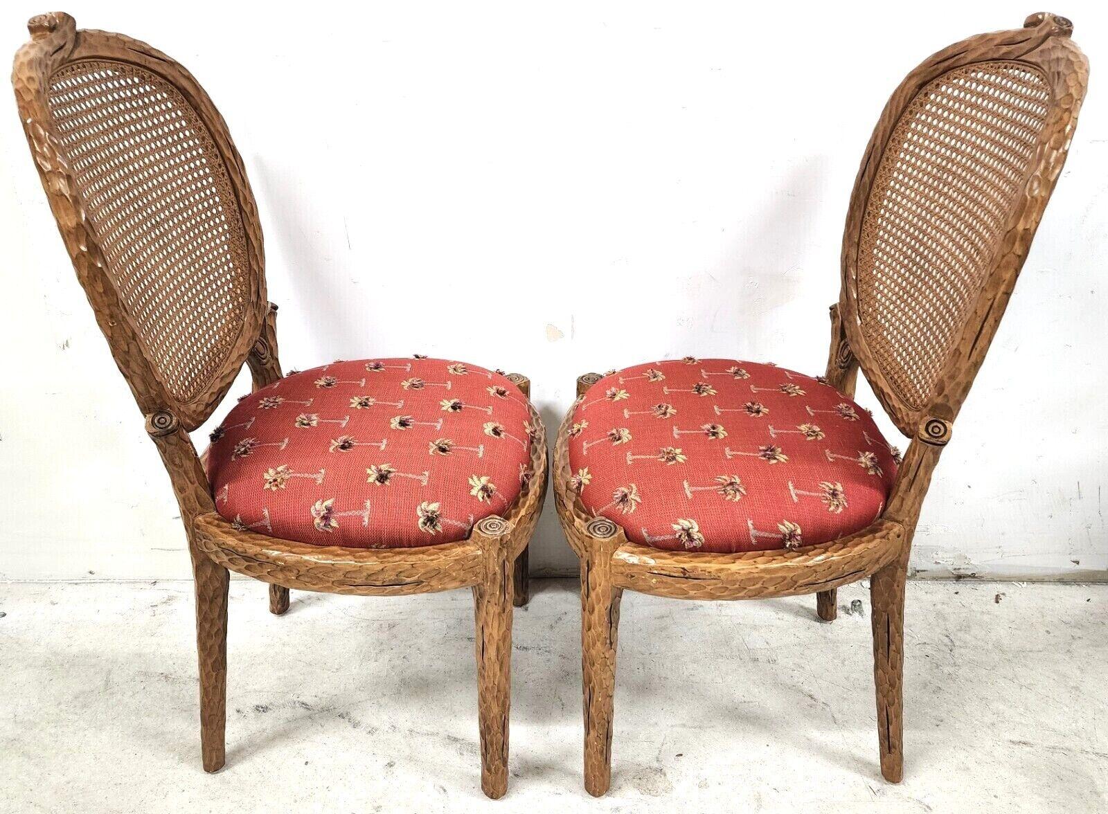Late 20th Century Faux Bois Branch Cane Back Dining Chairs with 3D Tropical Fabric, Set of 6