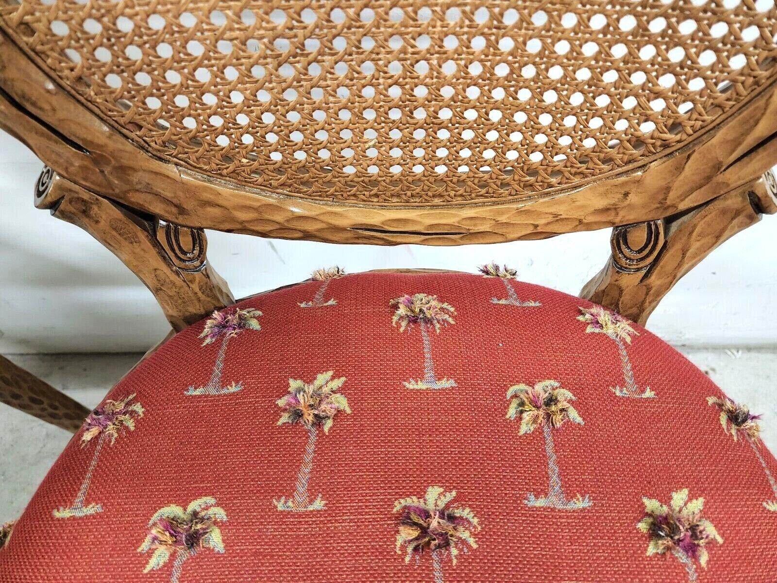 Faux Bois Branch Cane Back Dining Chairs with 3D Tropical Fabric, Set of 6 4