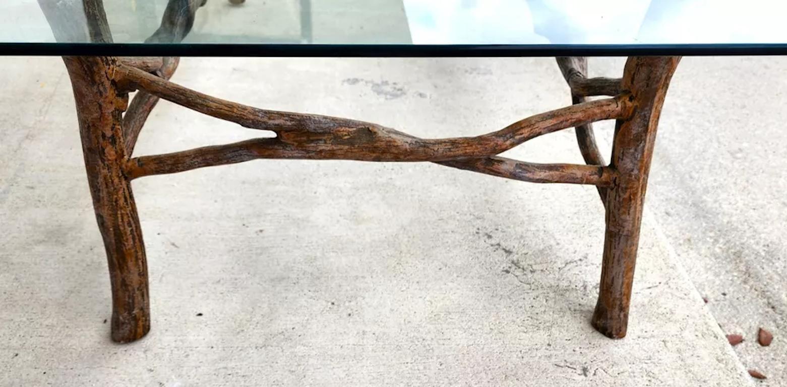 Faux Bois Branch Coffee Table Metal & Glass For Sale 5