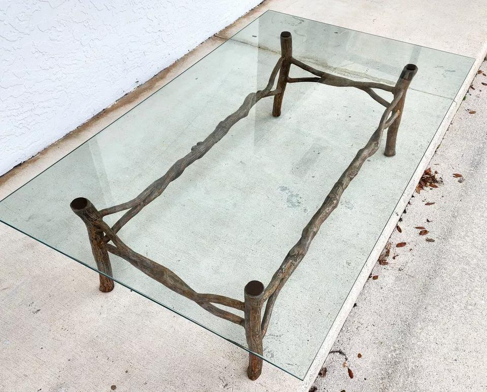 Faux Bois Branch Coffee Table Metal & Glass For Sale 6