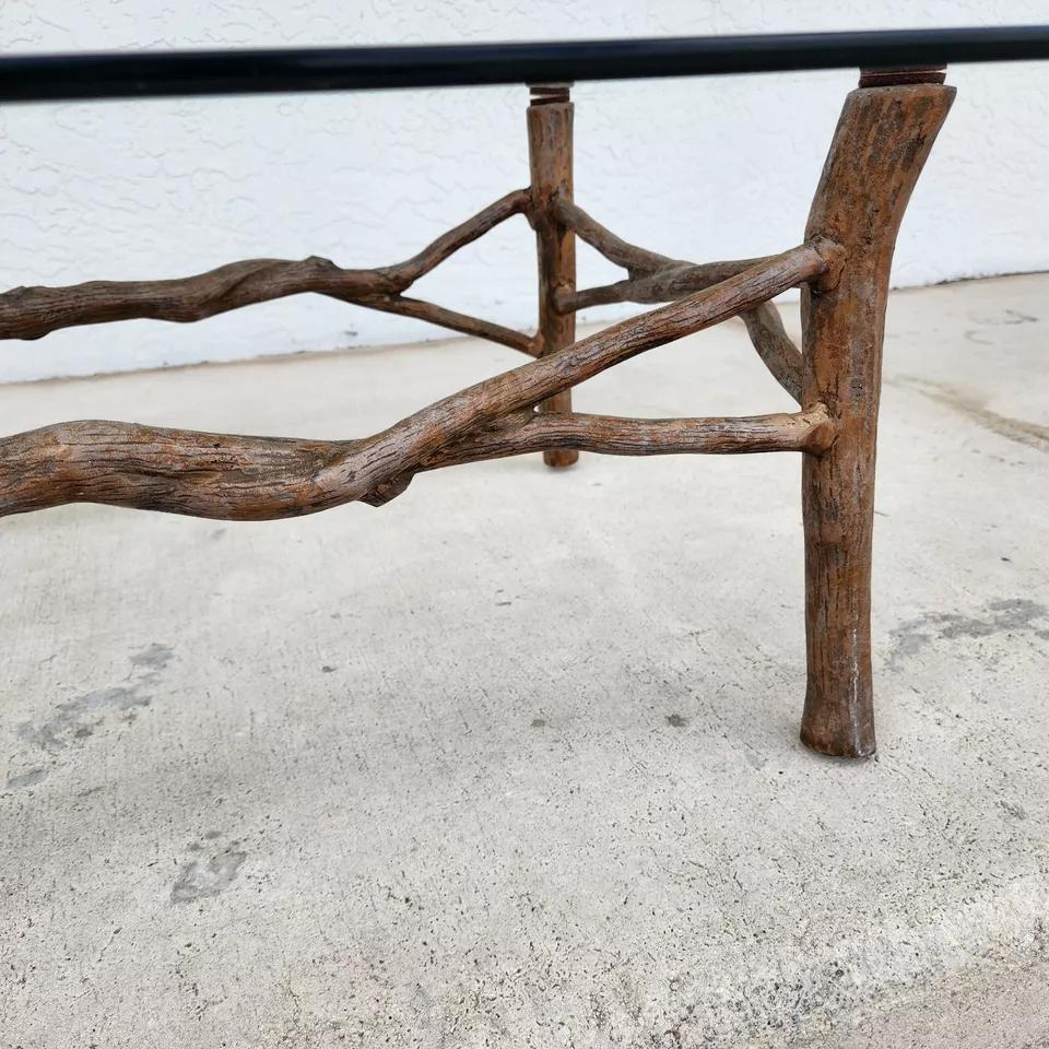 Faux Bois Branch Coffee Table Metal & Glass For Sale 7