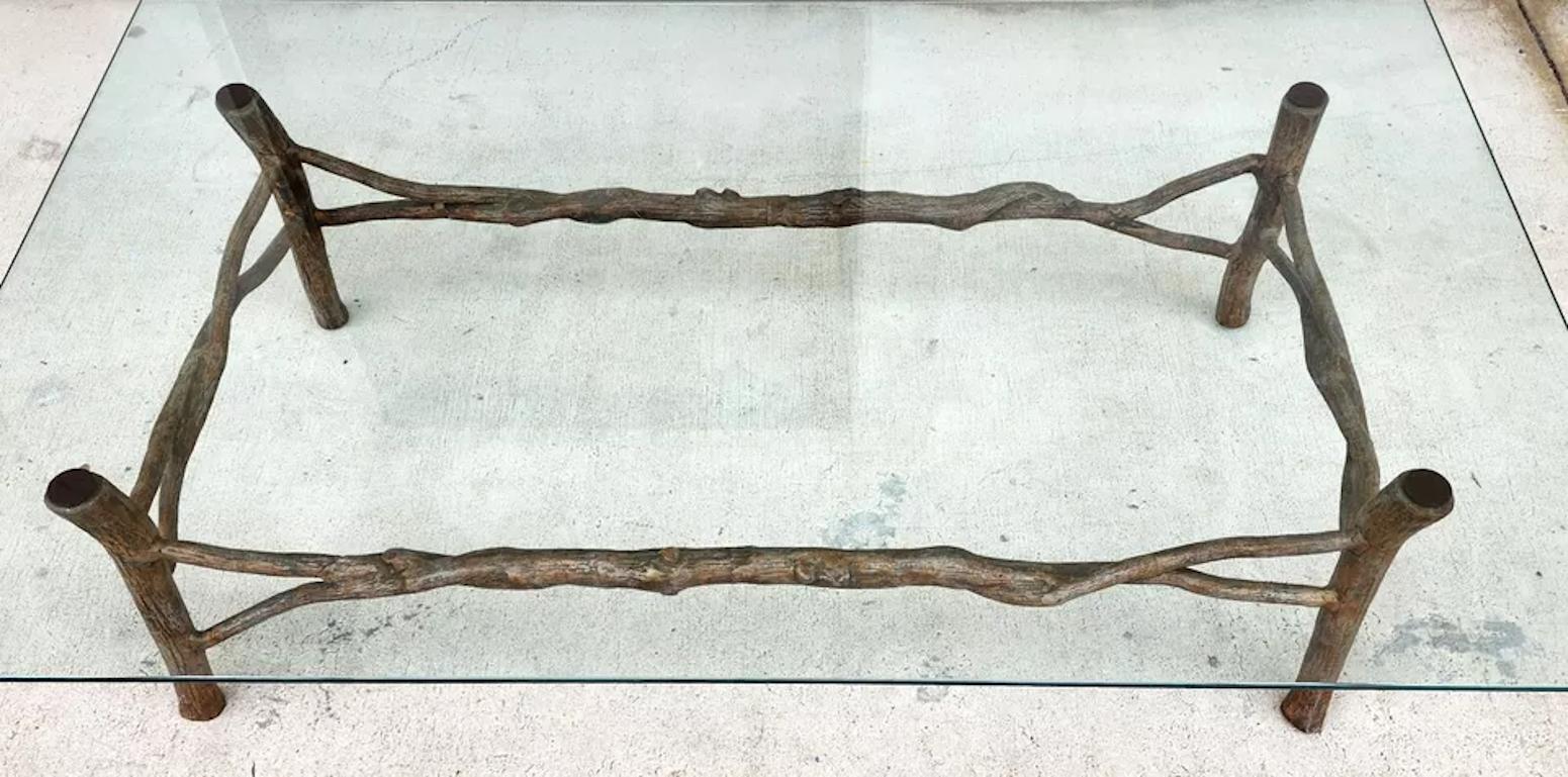Faux Bois Branch Coffee Table Metal & Glass In Good Condition For Sale In Lake Worth, FL