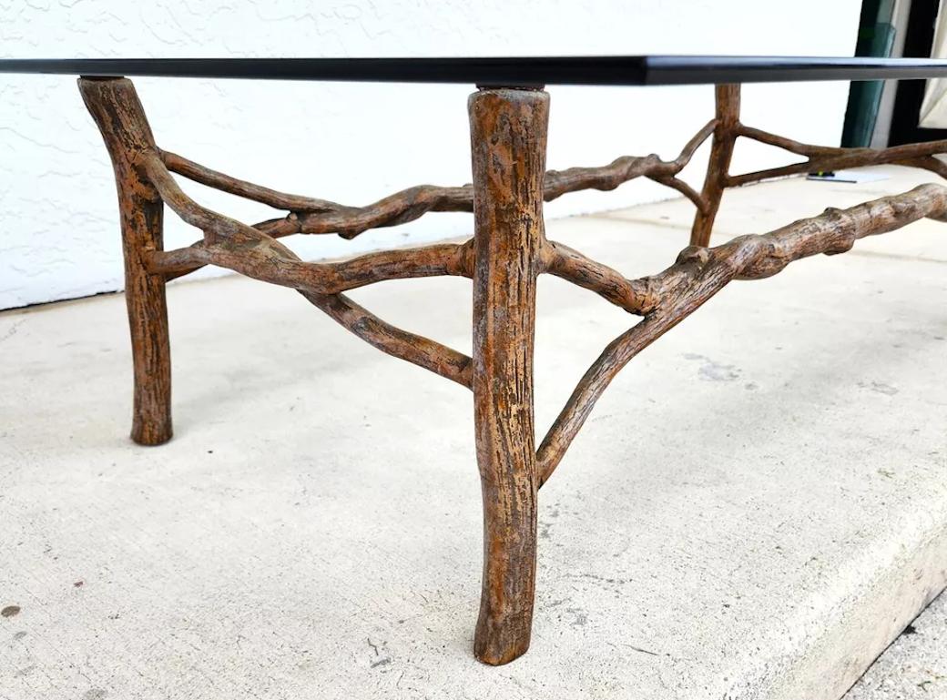Late 20th Century Faux Bois Branch Coffee Table Metal & Glass For Sale