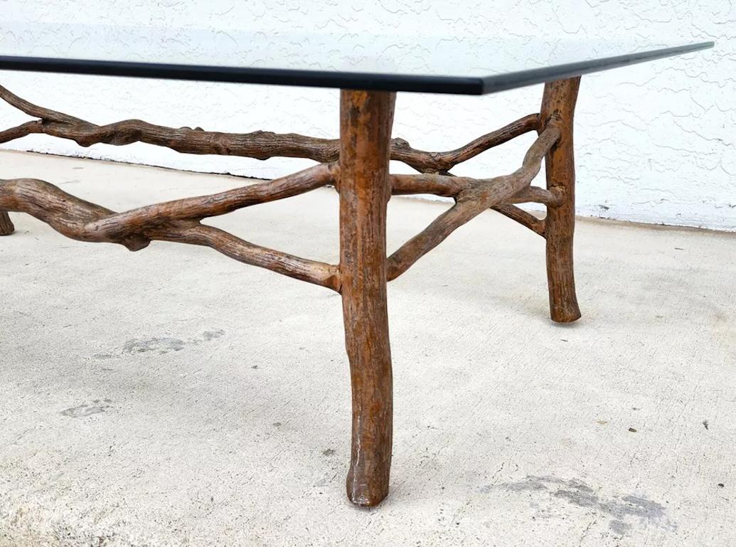 Faux Bois Branch Coffee Table Metal & Glass For Sale 1